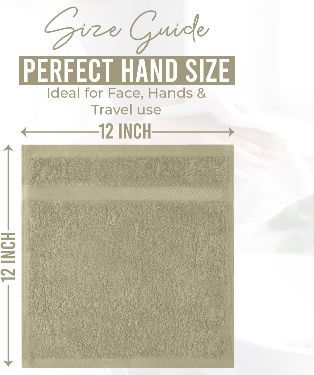 DAN RIVER 12-Pack Premium 100% Cotton Beige Face Towels – Reusable Face Towel Set, Soft & Absorbent Thin Wash Cloths for Bathroom & Body – Hand and Face Towels, 550 GSM (12x12 in)