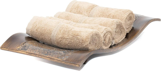 Mosobam Luxury Turkish Towels Set of 4 Washcloths 13X13 Light Taupe 700 GSM Bamboo Viscose & Aegean Turkish Combed Cotton