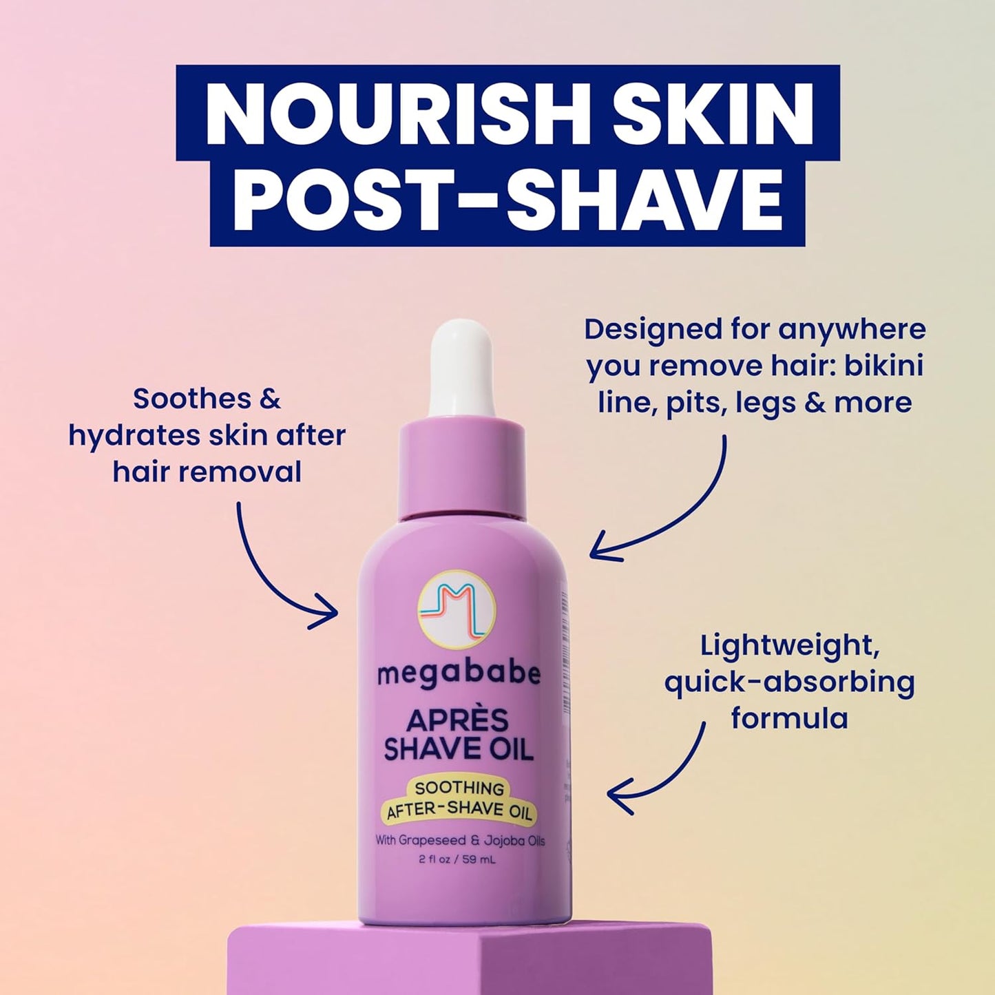 Megababe Après Shave Oil | Soothing After-Shave Oil | with Grapeseed & Jojoba Oils | 2 fl oz