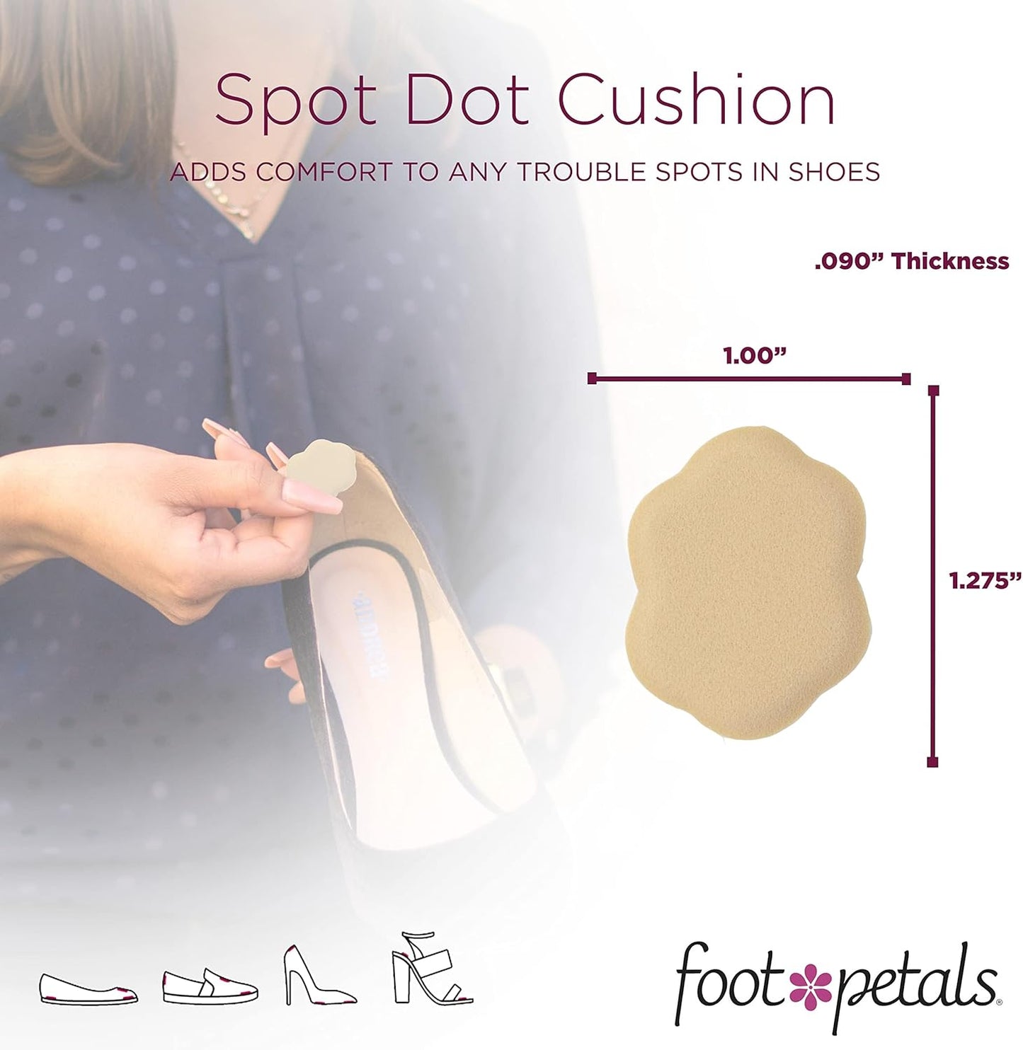 Foot Petals Spot Dot Cushion, Pressure Point Solution for Blister Relief, Rub Protection, Women's Heels, Pumps, Flats