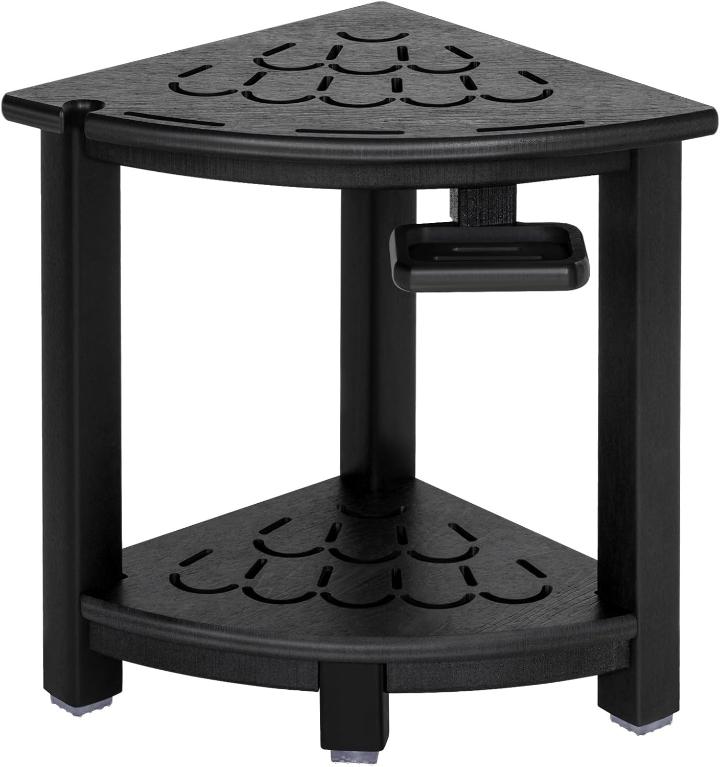 NALONE Corner Shower Stool, HDPE Shower Bench for Inside Shower, Small Shower Chair Seat for Shaving Legs with Storage Shelf, Soap Box and No-Slip Feet (Black)