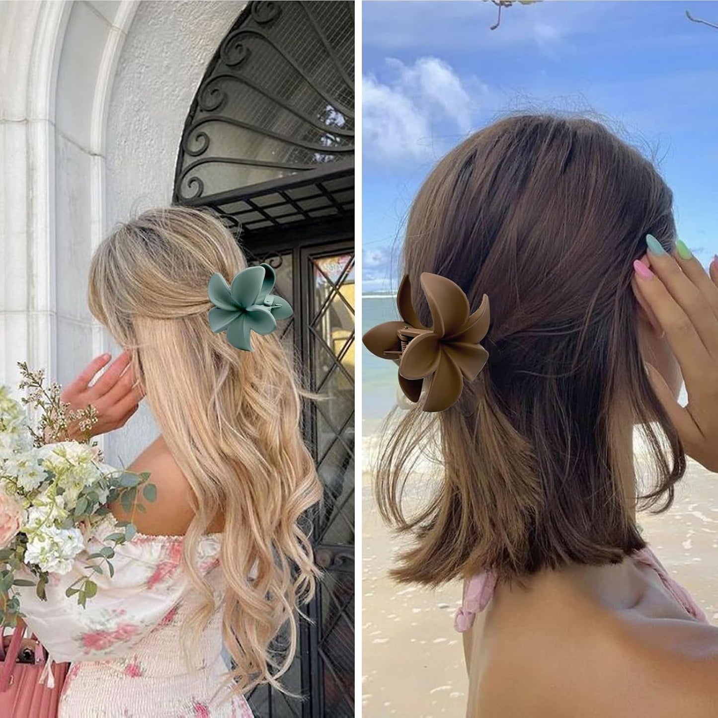Flower Hair Claw Clips for Women, 8 Pack Hawaiian Flower Hair Clips, Plumeria Claw Clips for Thick Thin Hair, Large Strong Hold Nonslip Hawai Hair Accessories for Women Girls Gifts(Matte-8 Colors)
