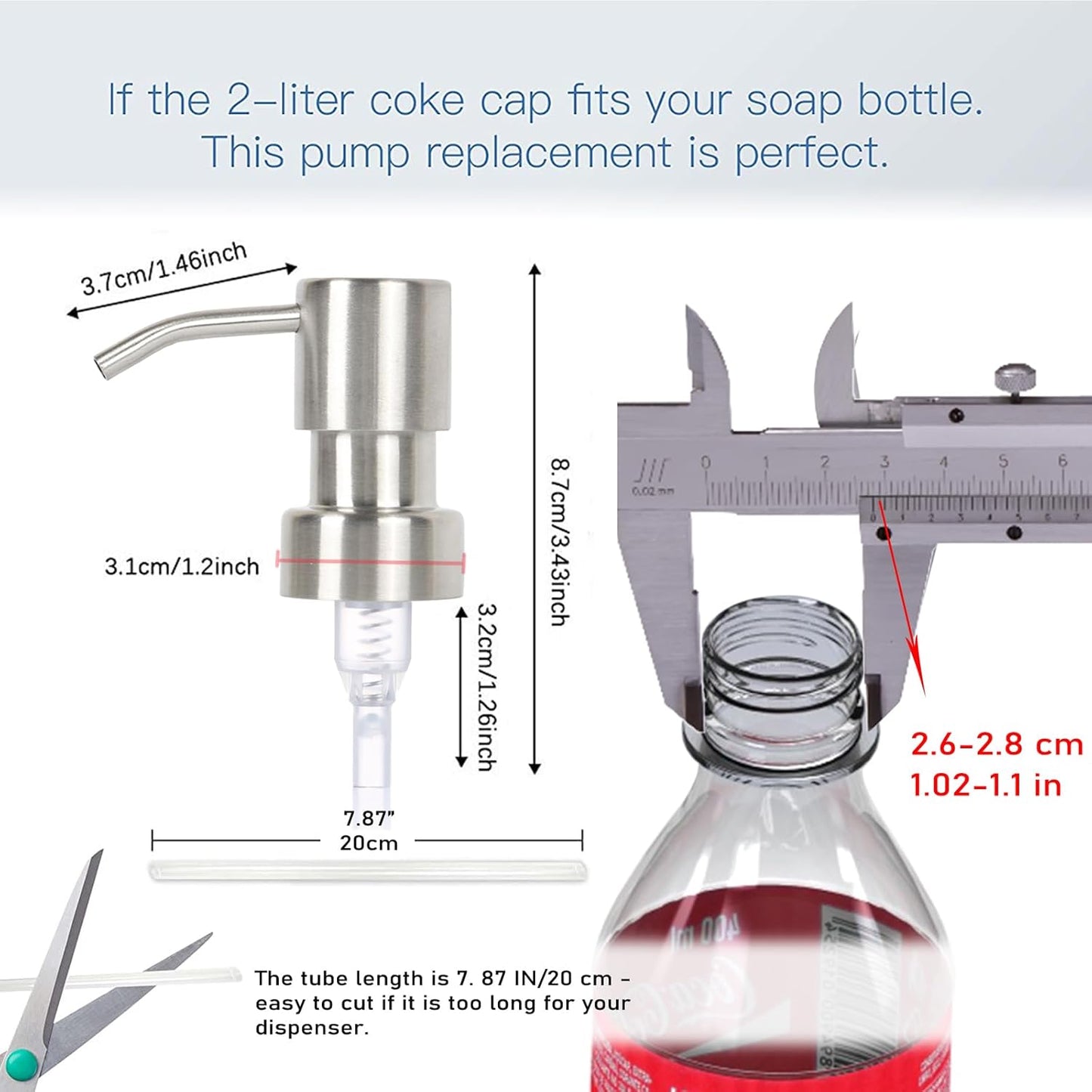 Soap and Lotion Dispenser Pumps, Stainless Steel Replacement Lotion Pump Parts, Brushed Nickel Metal Soap Dispensers（2 Pack