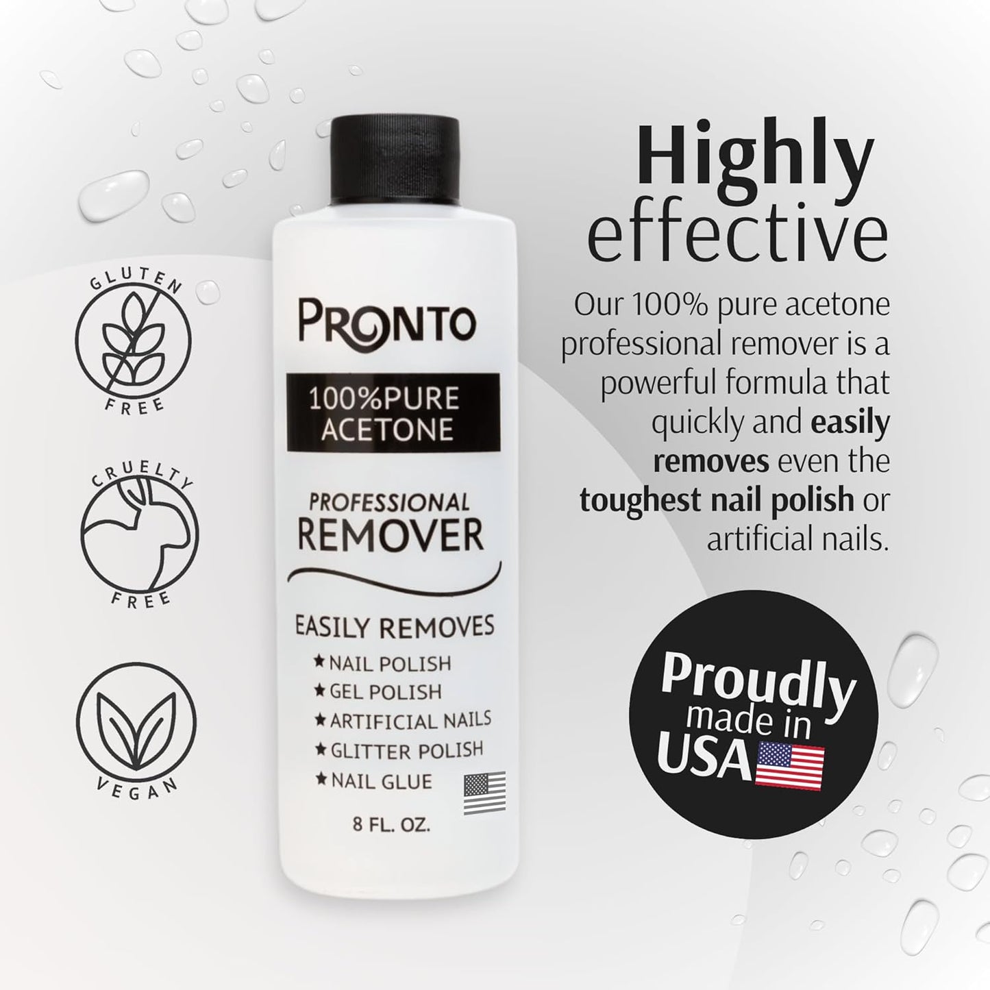 Pronto 100% Acetone Gel Nail Polish Remover - Gel Polish Remover for Nails | Acetone Nail Polish Remover For Nails for Removal of Glue, Gel, Acrylic & Dip | Gel Polish Remover, 8 Fl oz