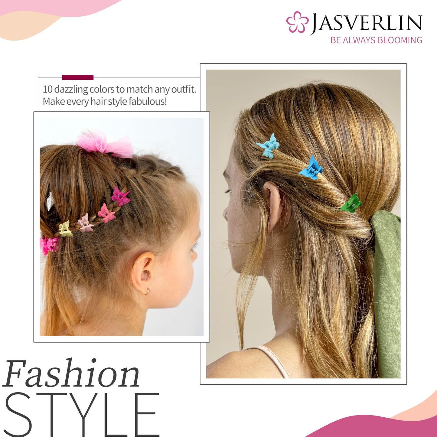 Butterfly Hair Clips, Assorted Color Plastic Mini Cute Hair Clip for 90s Girls Women Kids Butterflies Y2K Festival Accessories 50pcs 10 Colors with Organizer (Solid)