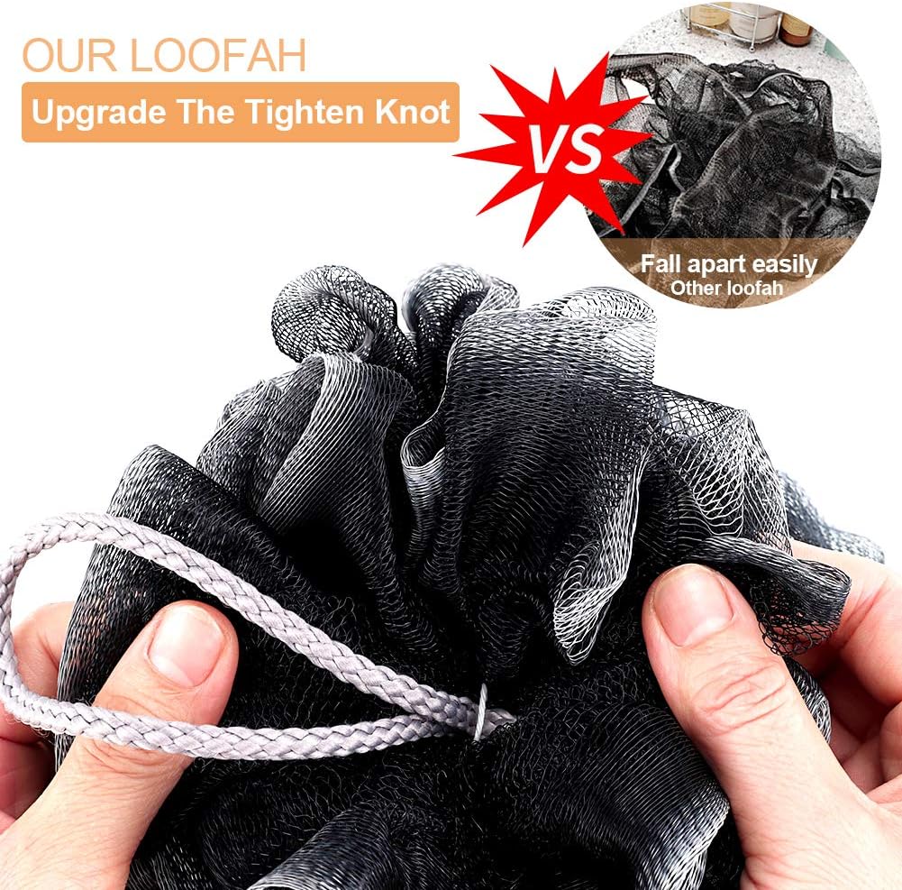 Loofah Bath Sponge, Novosun Soft Shower Sponge Set Extra Large Mesh Pouf Scrubber for Men and Women Exfoliate,Wash Sponge,Cleanse,Soothe Skin Pack of 4, XL 75g