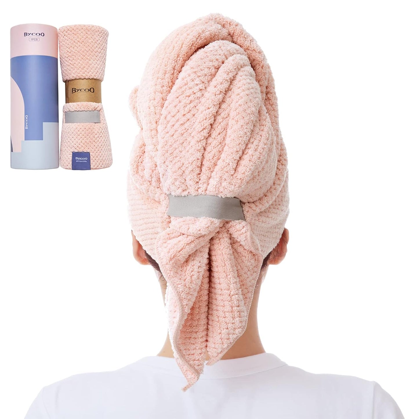 Microfiber Hair Towel Wrap for Women, Anti Frizz Large Ultra-Soft Hands-Free Hair Dry Towels, Fast Drying | Super Absorbent | Quick Dry Hair Turban for Wet, Curly, Long & Thick Hair - Pink