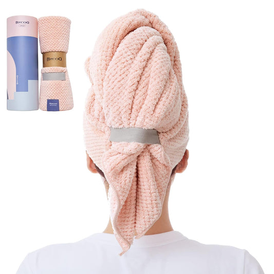 Microfiber Hair Towel Wrap for Women, Anti Frizz Large Ultra-Soft Hands-Free Hair Dry Towels, Fast Drying | Super Absorbent | Quick Dry Hair Turban for Wet, Curly, Long & Thick Hair - Pink