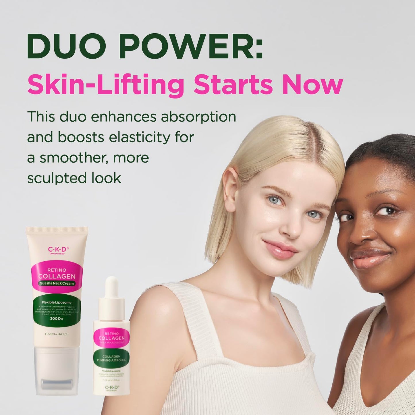 CKD Retino Collagen Gua Sha Neck Cream & Facial Serum Duo Set - Firming, Elasticity Boosting, and Deep Moisturizing. Korean Skincare Gift Set for Special Occasions and Daily Use