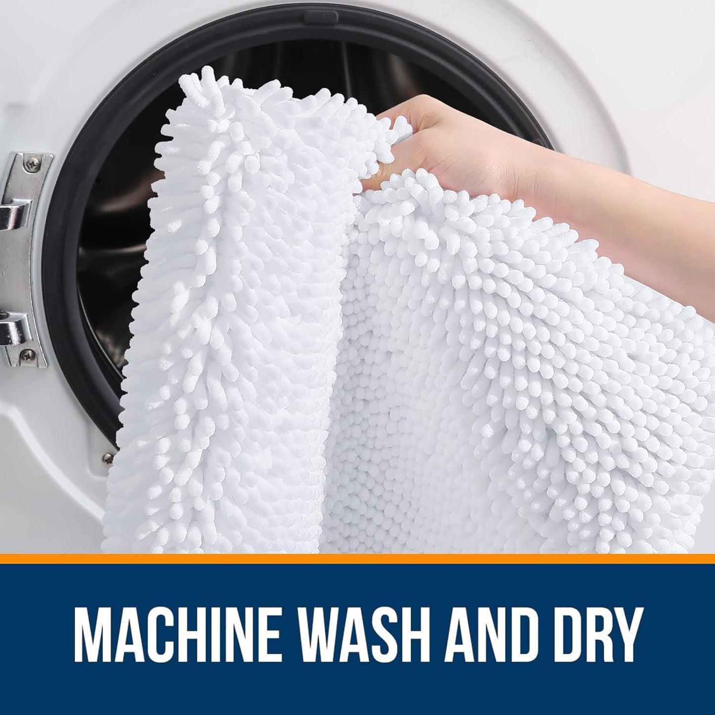 OLANLY Bathroom Rugs 24x16, Extra Soft Absorbent Chenille Bath Rugs, Rubber Backing Quick Dry, Machine Washable Bath Mats for Bathroom Floor, Tub and Shower, Home Decor Accessories, White