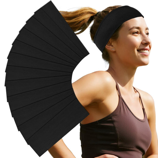 Headbands For Women 12 Pack Sweat Headband Yoga Elastic Black Head Bands Women’s Hair Band Workout Hairbands Accessories