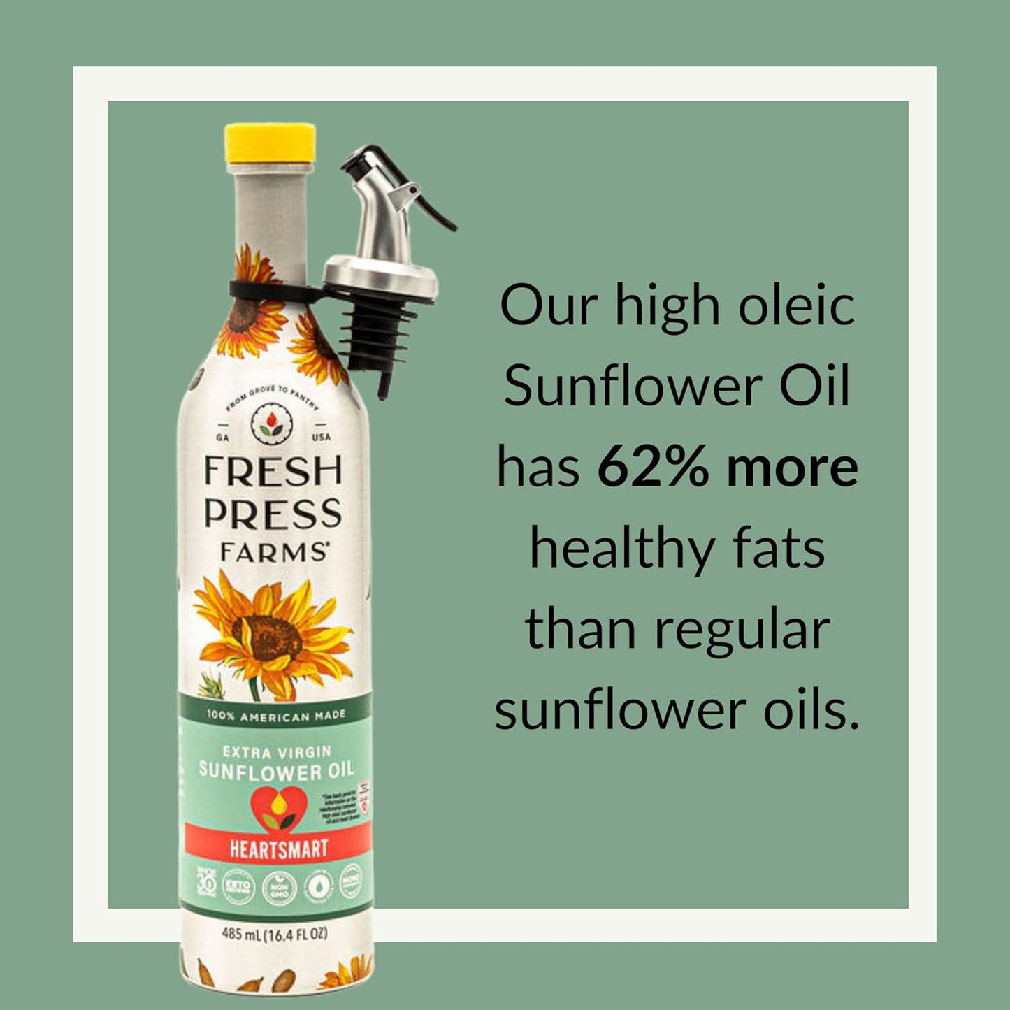 Fresh Press Farms Cold Pressed Extra Virgin Sunflower Oil, 16.4 Fl Oz (Pack of 2), High Oleic, Georgia Grown, 100% American Made, Unrefined, Certified Whole30, Non-GMO, Keto, Paleo, Gluten Free