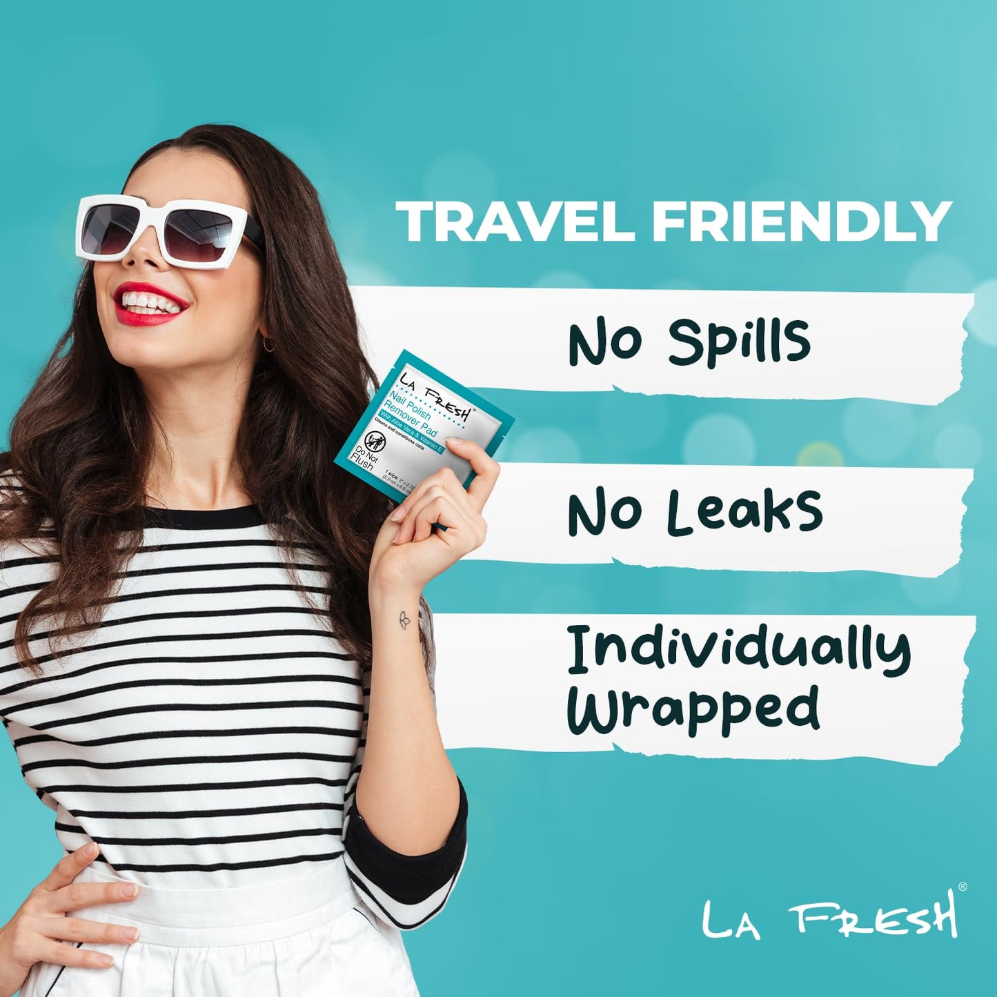 La Fresh Nail Polish Remover Wet Wipes with Lavender, Aloe Vera, and Vitamin E Pack of 200ct Acetone-Infused Pads - Nail Care Travel Essentials