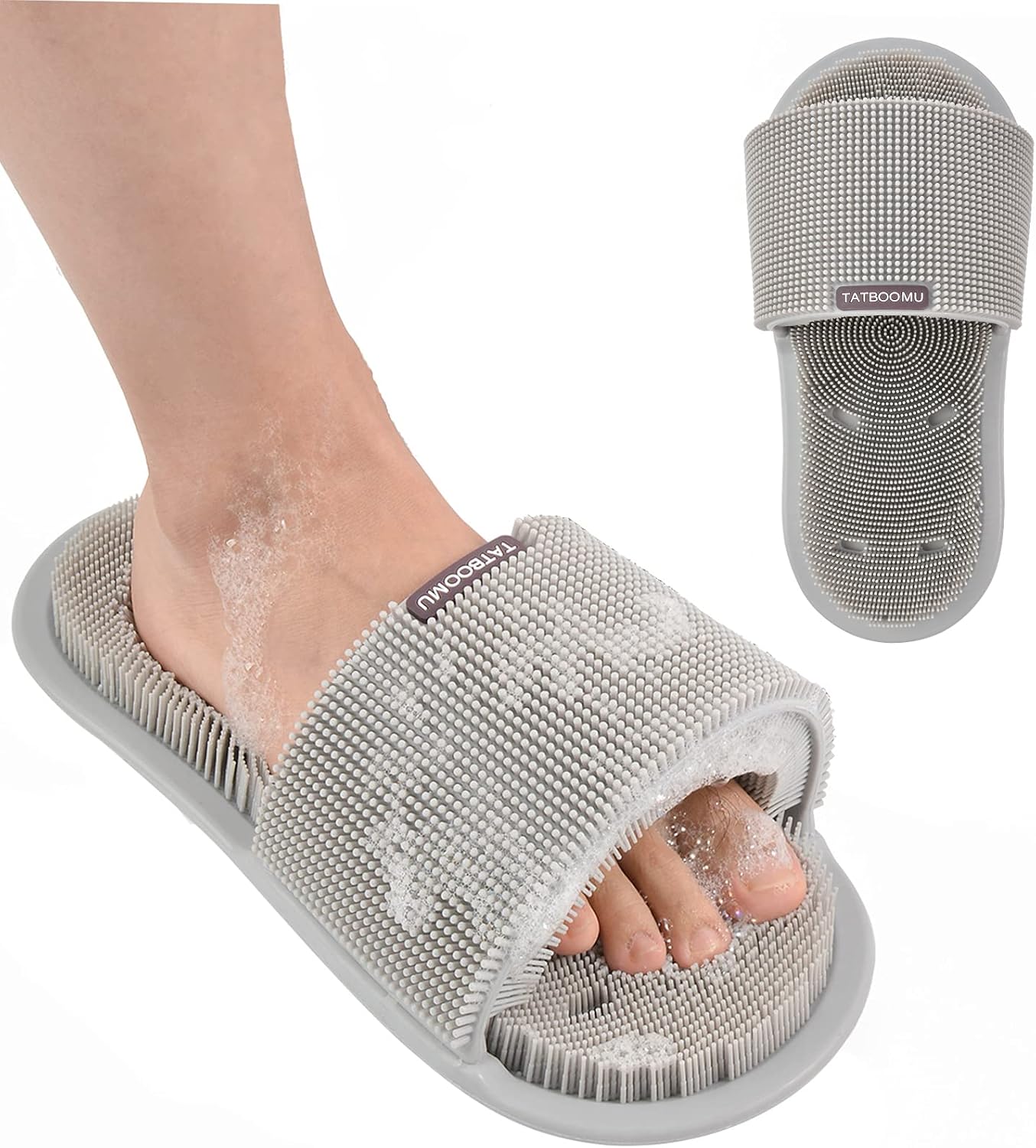 Shower Foot Scrubber,Soft Silicone Bristles with Non-Slip Suction Cups - Cleans,Smooths,Exfoliates & Massages Your Feet Without Bending,Improve Circulation & Soothes Tired Feet (1PCS Gray)