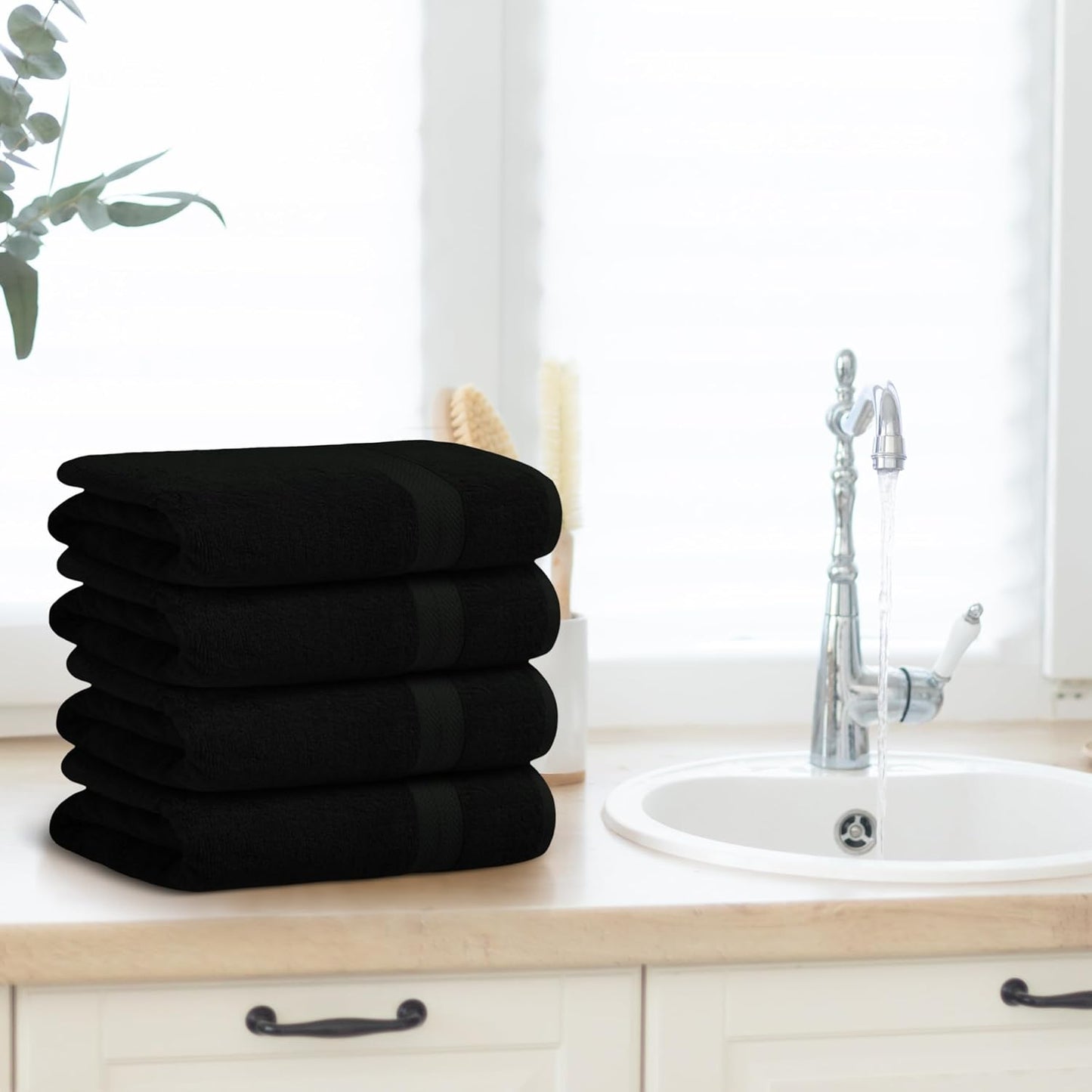 Avalon Towels Black Bath Towels Set of 4 pcs (27x54 inches), 100% Cotton Towel Absorbent and Quick Dry Black Towels for Bathroom, Super Soft and Perfect for Daily Use