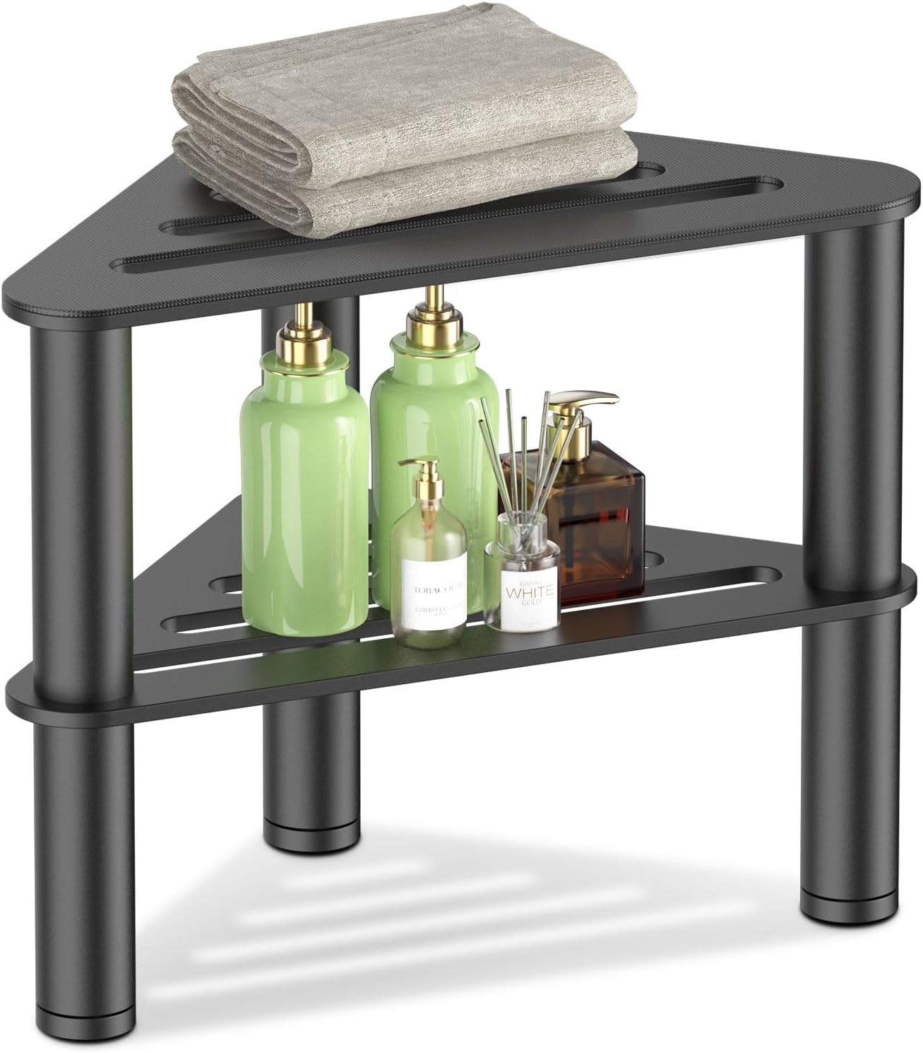 Metal Shower Stool for Shaving Legs, Corner Shower Foot Rest Bench Seat for Inside Shower, Spa Foot Step, Waterproof Small Step for Bathroom (Black)