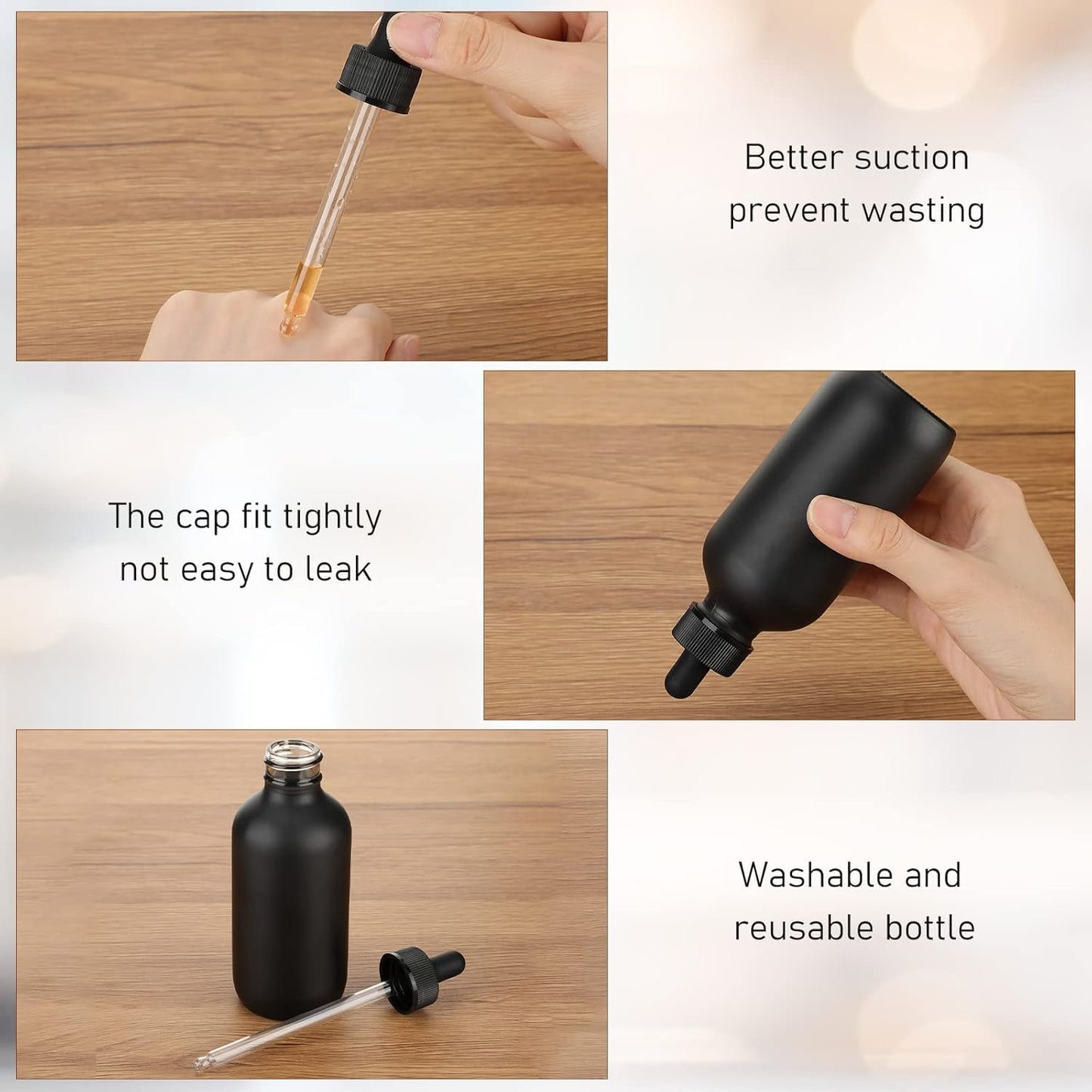 Epakh 50 Pack 4oz Glass Dropper Bottles Black Glass Eye Dropper Container Refillable Bottle with Dropper Round Dropper Dispenser Bottle for Essential Oils Perfumes Lab Travel Home