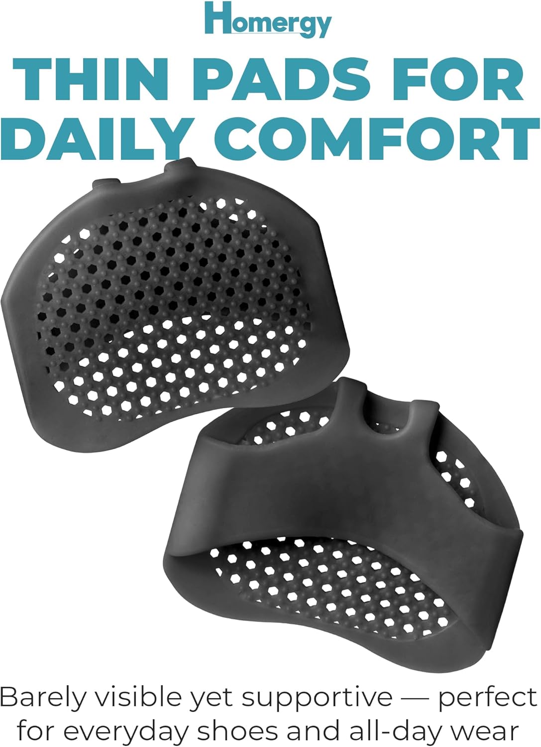 Homergy Metatarsal Foot Pads - Soft Gel Ball of Foot Cushions for Pain Relief, Ultra-Thin Sleeve Design, Stays in Place, Breathable & Reusable - Fits Heels, Flats, Sneakers (4 Pads / 2 Pairs)