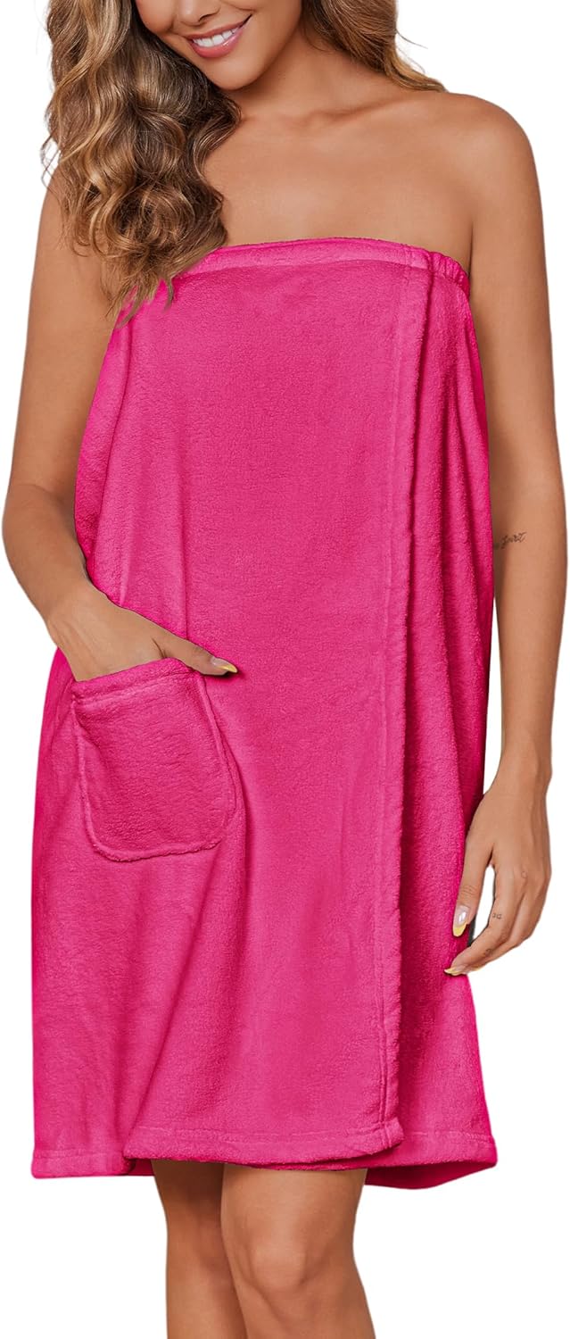 Ekouaer Women's Plush Towel Wrap Soft Lightweight Shower Wrap Absorbent Spa Body Wrap Bath Robe with Velcro S-L