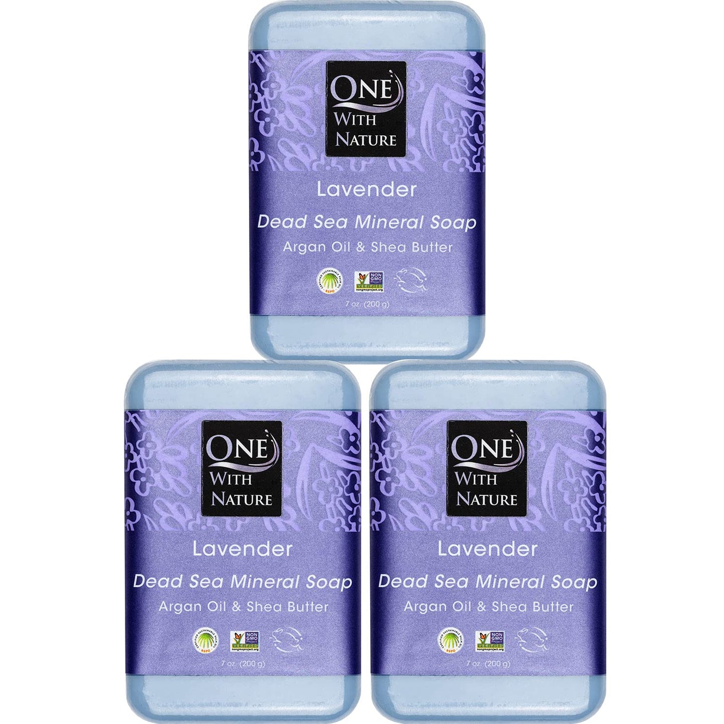 One With Nature Dead Sea Salt Lavender Soap 7oz 3-Pack – Soothing and Exfoliating Soap Bar with Dead Sea Minerals for Face & Body, for Men & Women