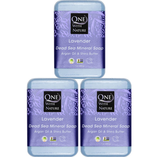 One With Nature Dead Sea Salt Lavender Soap 7oz 3-Pack – Soothing and Exfoliating Soap Bar with Dead Sea Minerals for Face & Body, for Men & Women