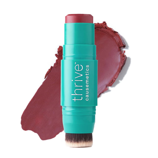 Thrive Causemetics Triple Threat Color Stick: Cream Blush Stick with Vitamin E, Evening Primrose Oil, Waterproof Smudge Proof Face Makeup Formula, Tessa (Berry Matte)