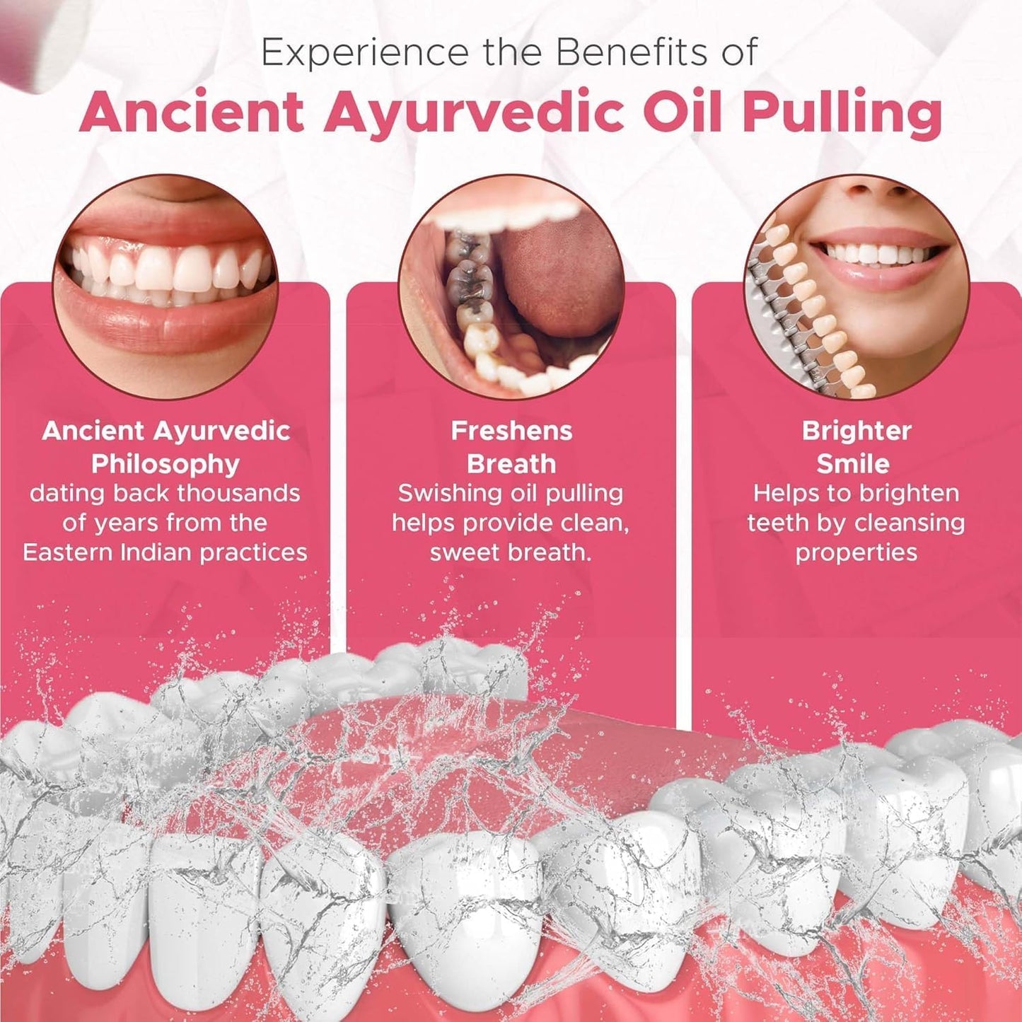 Pack of 3 Ayurvedic Organic Oil Pulling for Teeth and Gums | Bubble Gum Flavored Organic Oral Rinse Mouthwash | Essential Oils for Oral Hygiene, Healthy Gums, Teeth Whitening & Fresh Breath-8 FL Oz