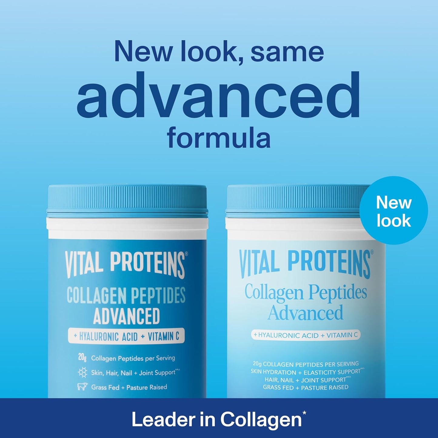 Vital Proteins Collagen Peptides Powder Advanced with Hyaluronic Acid & Vitamin C, Collagen Supplements, Unflavored, 13 Servings