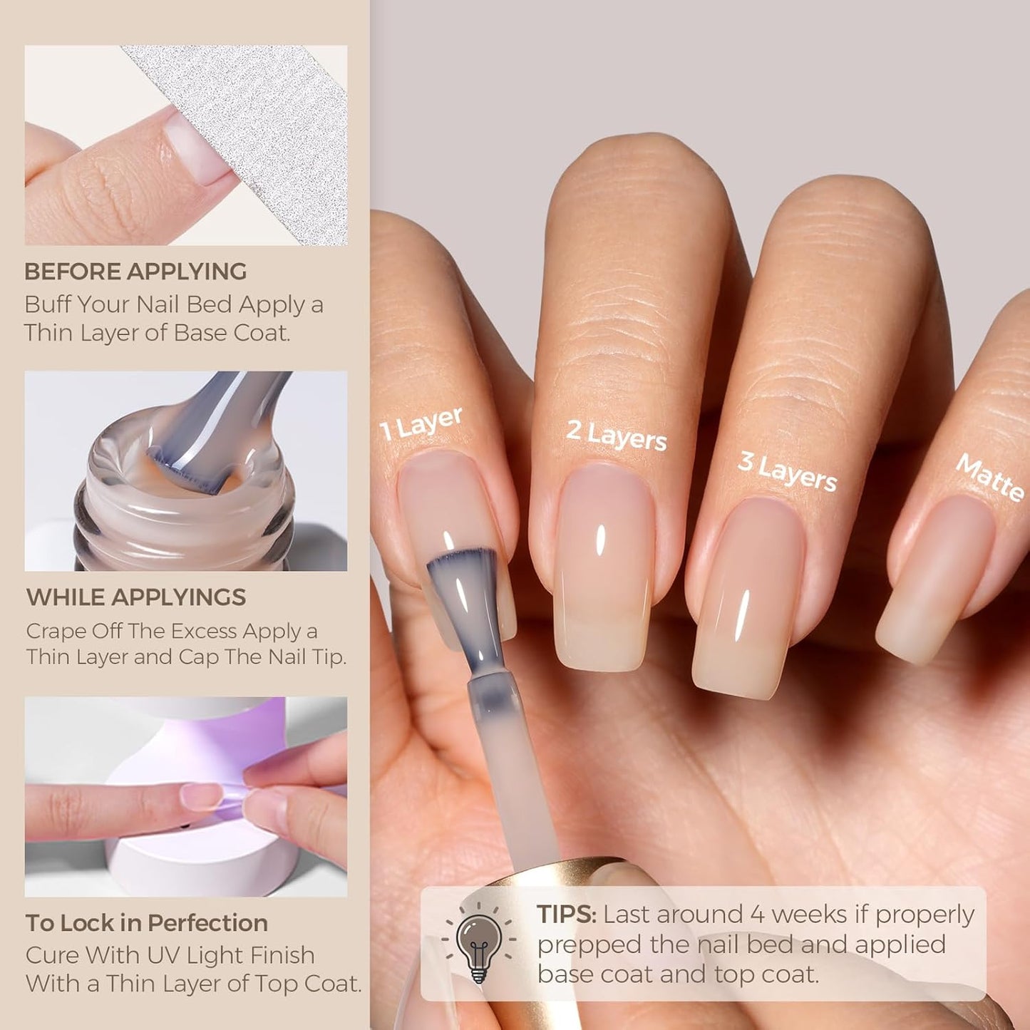 AILLSA Light Nude Gel Nail Polish Desert Sand Jelly Gel Polish Neutral Sheer Translucent Nude Gel Polish Long Lasting Milky Color Soak Off U V Gel for French Manicure Nail Art at Home 0.51 Oz