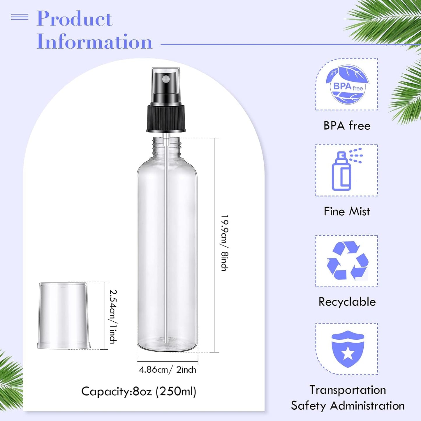 Eccliy 32 Pcs 8 oz Spray Bottles Fine Mist Cleaning Bottles Clear Empty Plastic Travel Sprayer Refillable Sprayer with Cap for Cleaning Solutions Oils Travel Perfumes(Mix,Clear)