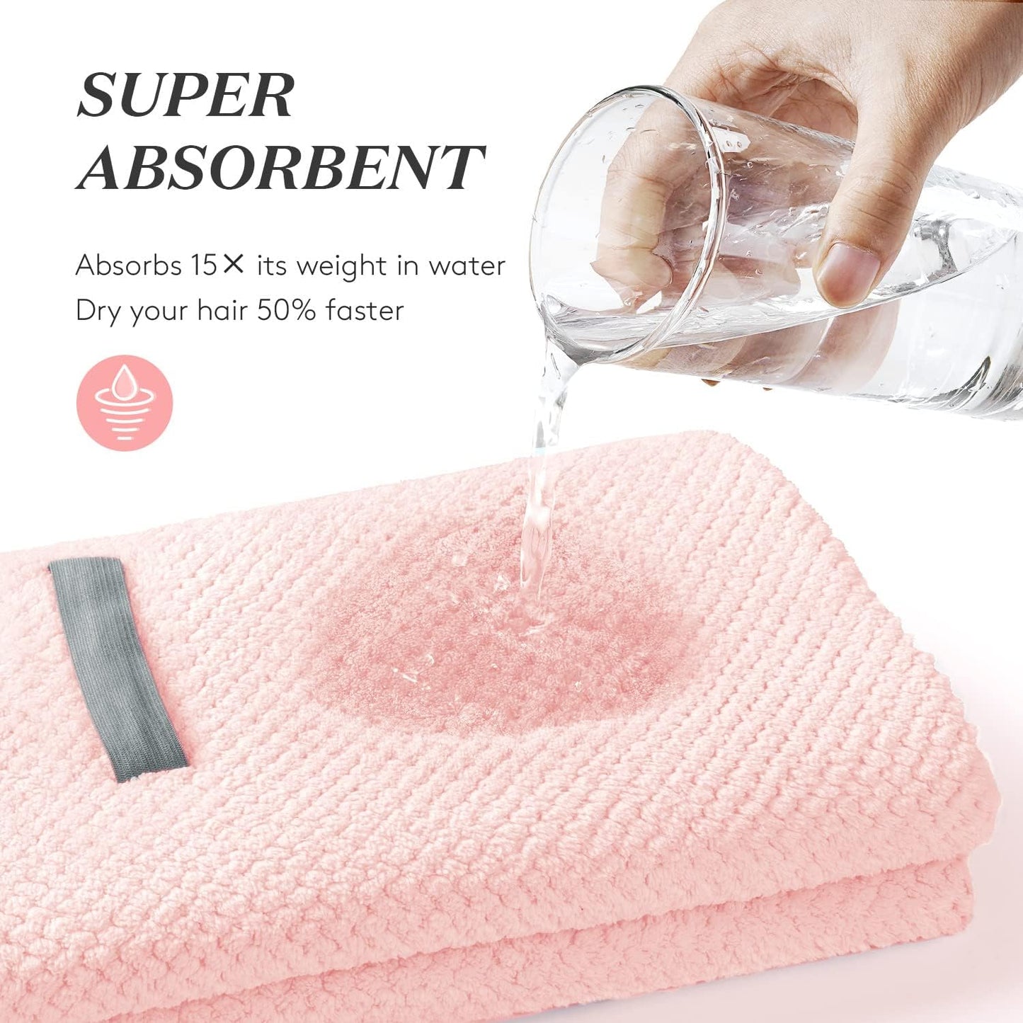 YFONG Large Hair Towel Wrap for Women, Super Absorbent Microfiber Hair Towel for Curly Hair, Fast Drying Hair Turbans with Elastic,Hair Drying Towel Wrap for Hair Care 26.3" X 40" (Pink)