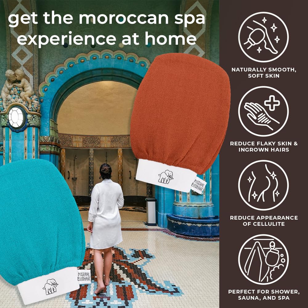 Natural Elephant Exfoliating Hammam Glove - Face and Body Exfoliator Mitt 5 and 10 Packs (Pink Tulip (Pack of 10))