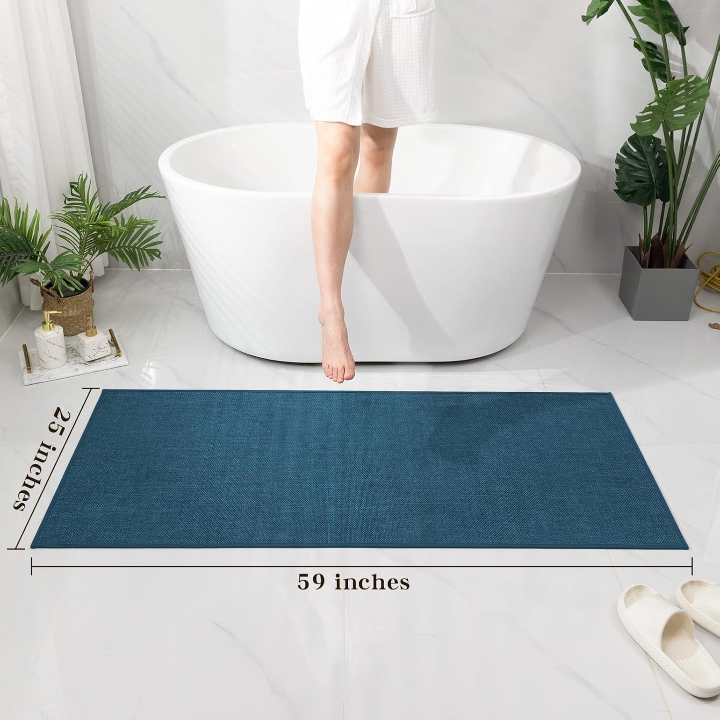 chakme Bathroom Rugs Mat 59x24, Ultra Thin Non Slip Bath Mat Large Quick Dry Absorbent Bath Mat for Bathroom Floor, (Dark Blue, 59"x24")
