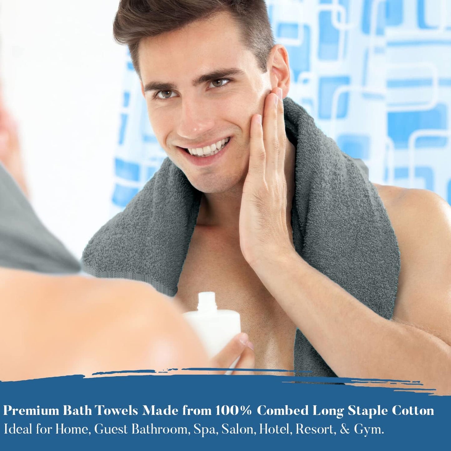 DAN RIVER Bath Towels Set of 4, 27 x 54 Inches, 100% Cotton, Larger & Lighter Weight, Quicker to Dry, Super Soft and Absorbent, Ideal Gray Bath Towels for Daily Use