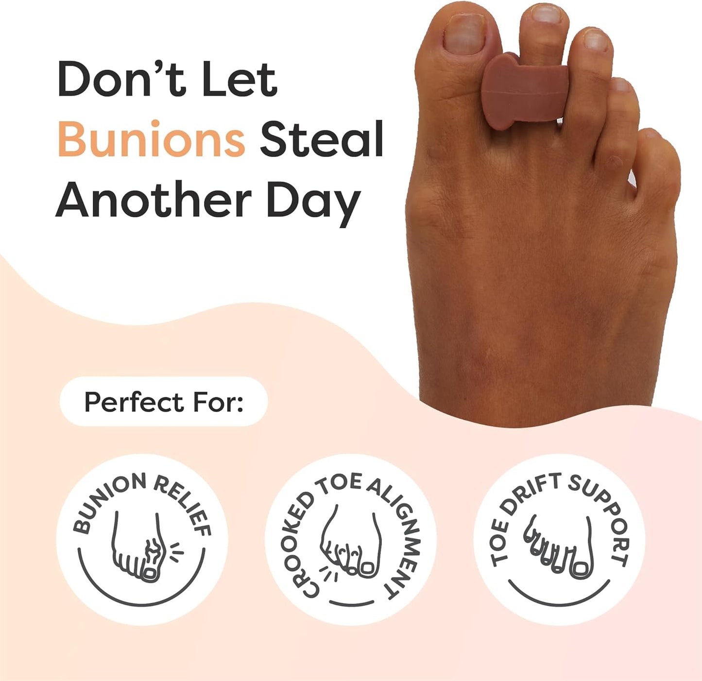 ZenToes Gel Toe Separators for Overlapping Toes, Bunions, Big Toe Alignment, Corrector and Spacer - 4 Pack (Cocoa)