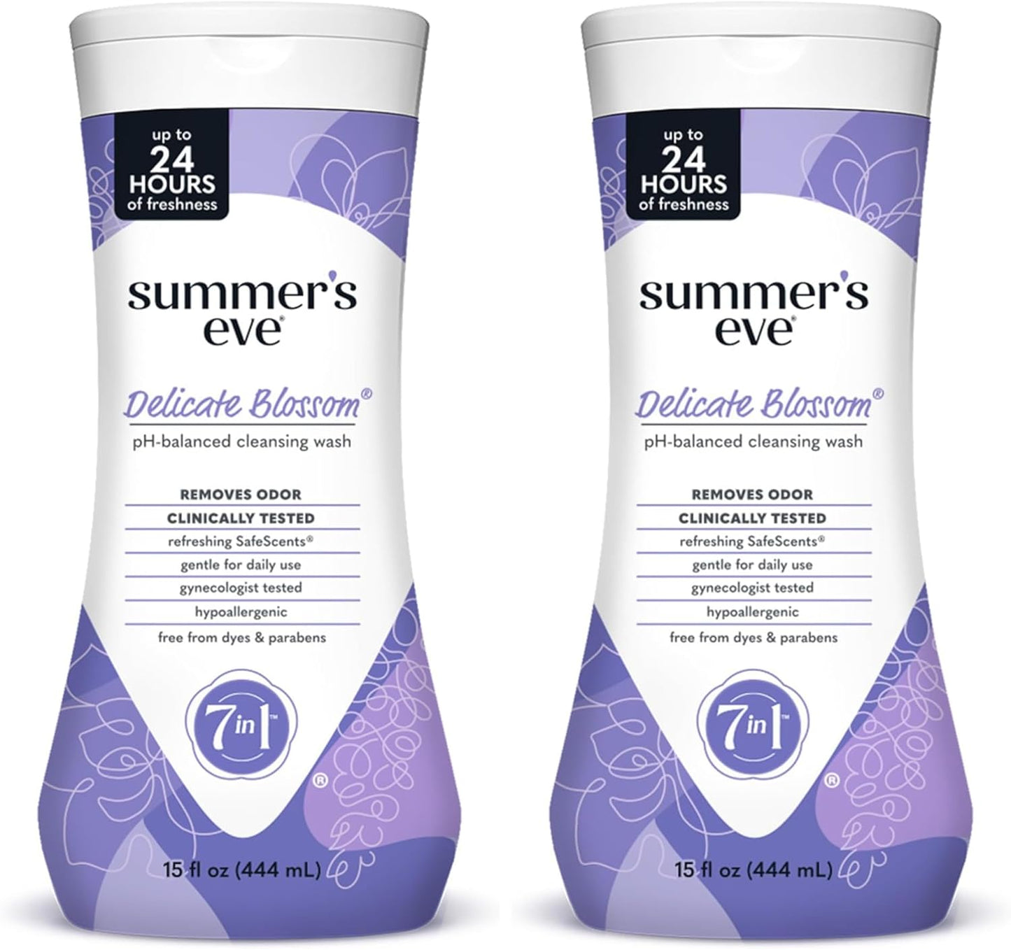 Summer's Eve Delicate Blossom Daily Refreshing All Over Feminine Body Wash, Removes Odor, Feminine Wash pH Balanced, 15 fl oz (Pack of 2)