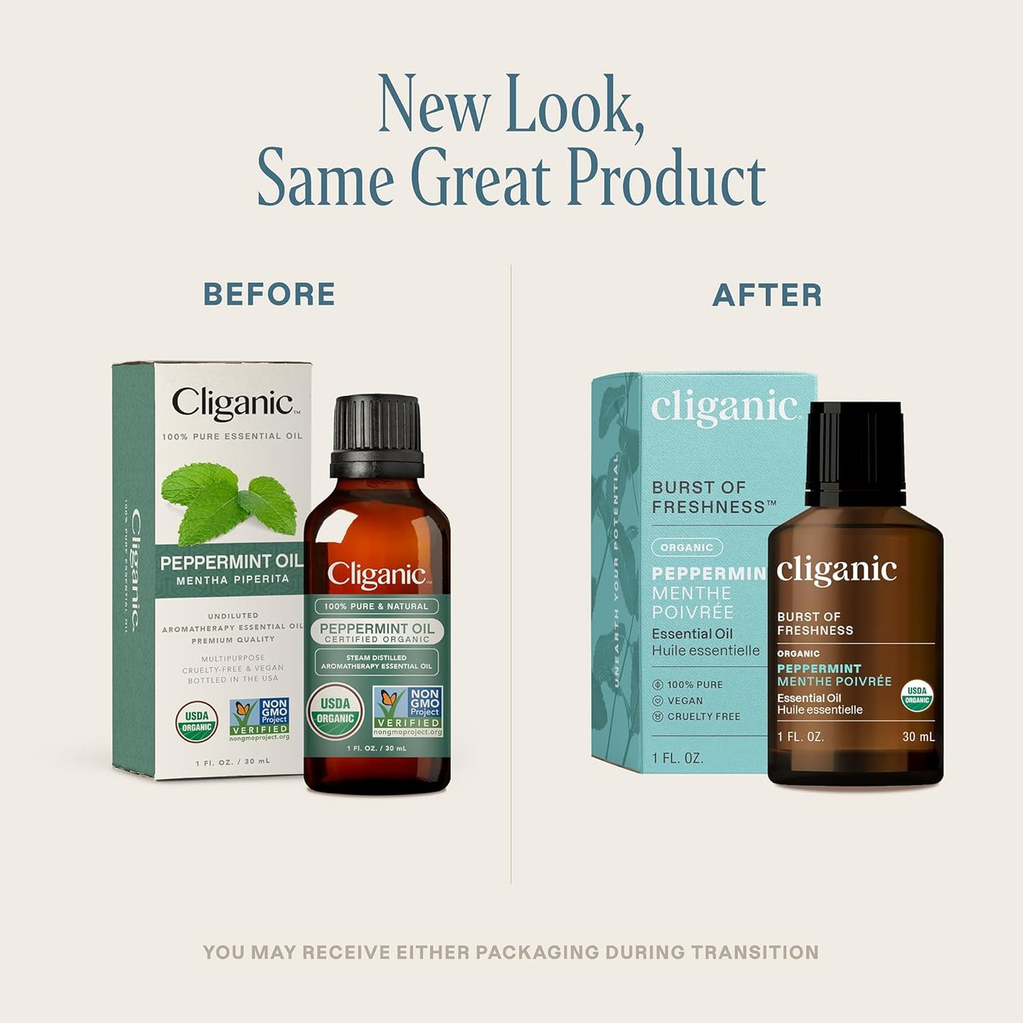 Cliganic Organic Peppermint Essential Oil, 1oz - 100% Pure Natural Undiluted, for Aromatherapy | Non-GMO Verified (Packaging May Vary)