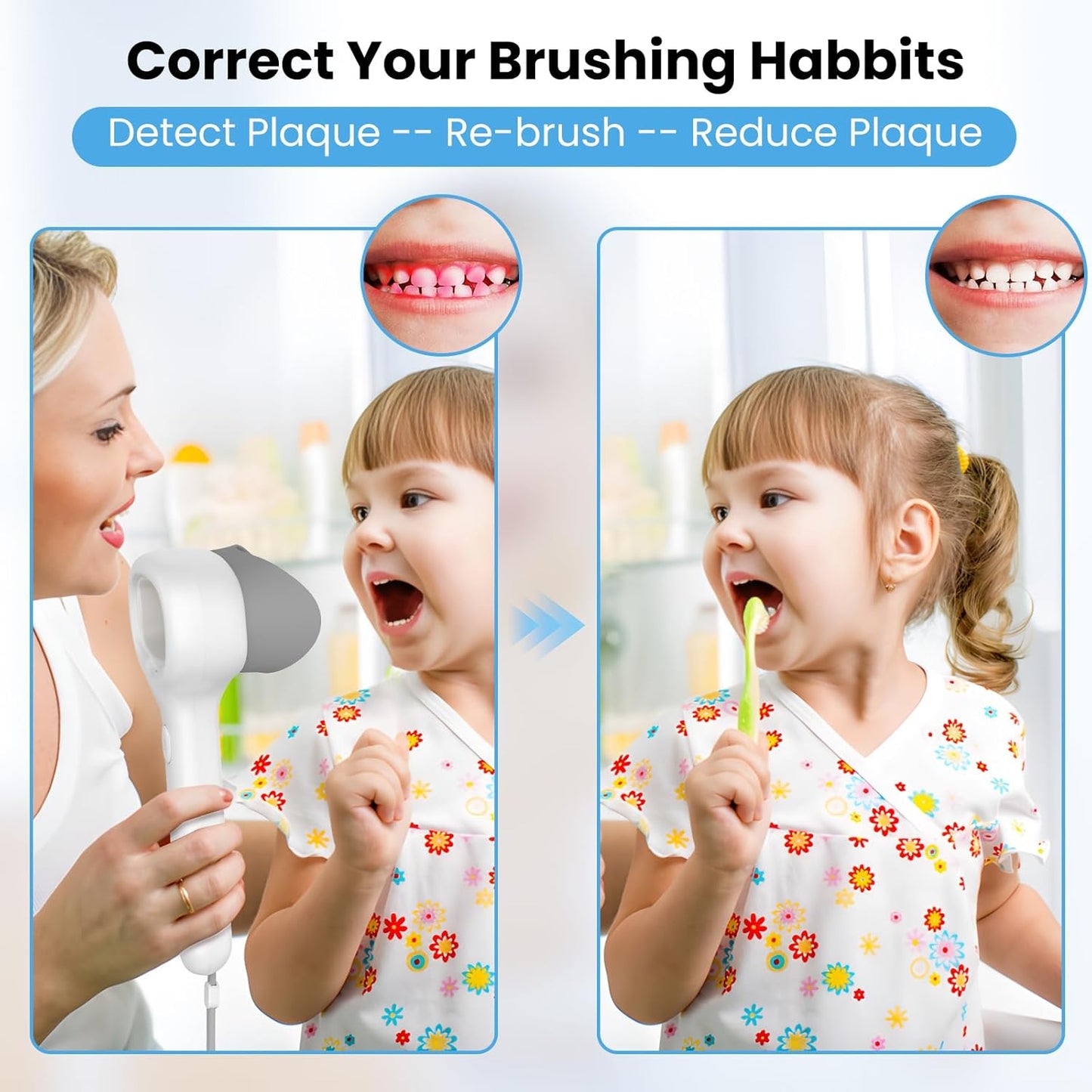 Plaque Disclosing Tablets Alternatives Rechargable Dental Plaque Detector Light Shows Plaque Lamp Instant Display Tooth Calculus Discloser for Kids or Adults Correcting Brushing Habits