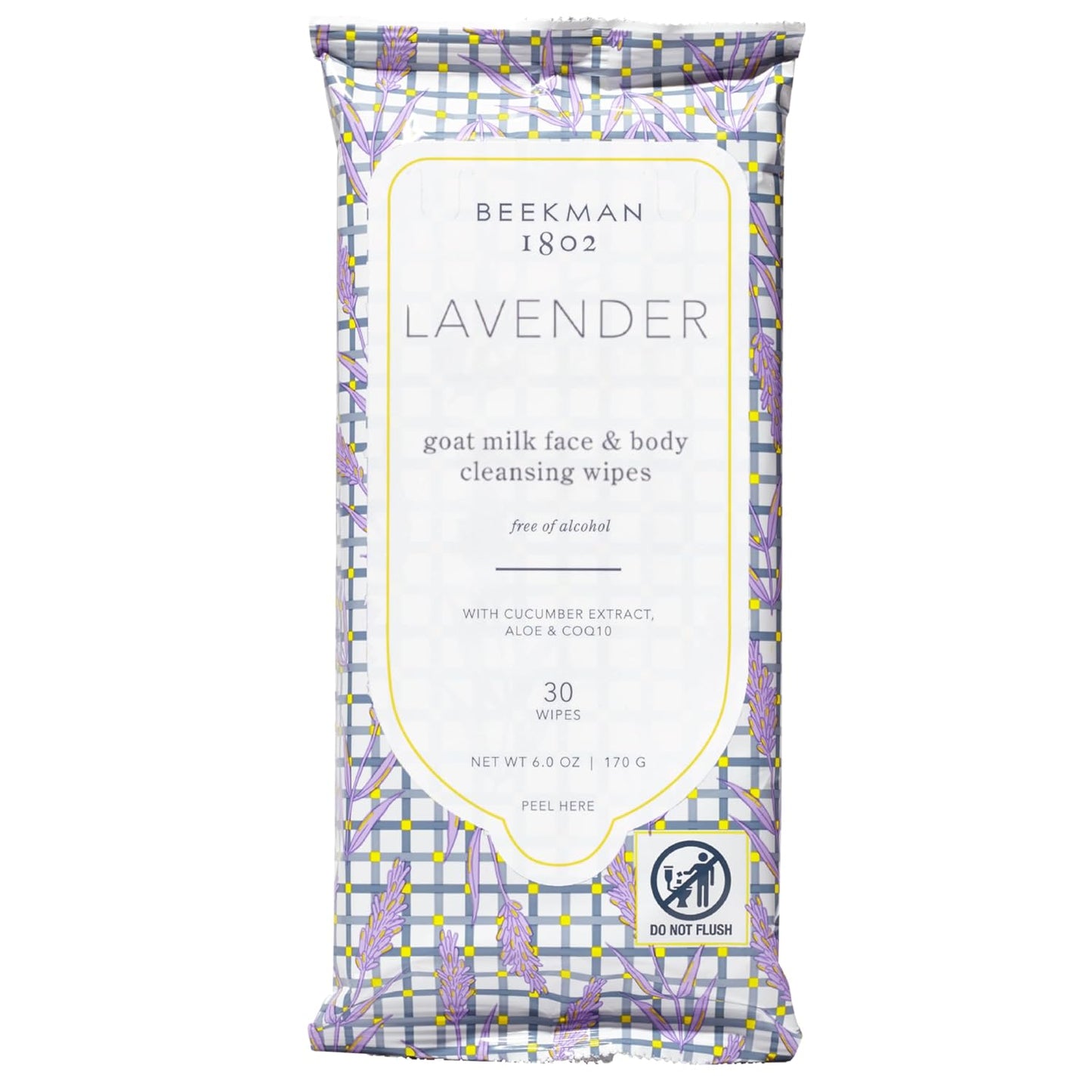 Beekman 1802 Face & Body Wipes, Lavender - Scented - 30 Count - Cleanses - With Goat Milk, Aloe & Vitamin E - Alcohol Free, Biodegradable - Good for Sensitive Skin - Cruelty Free