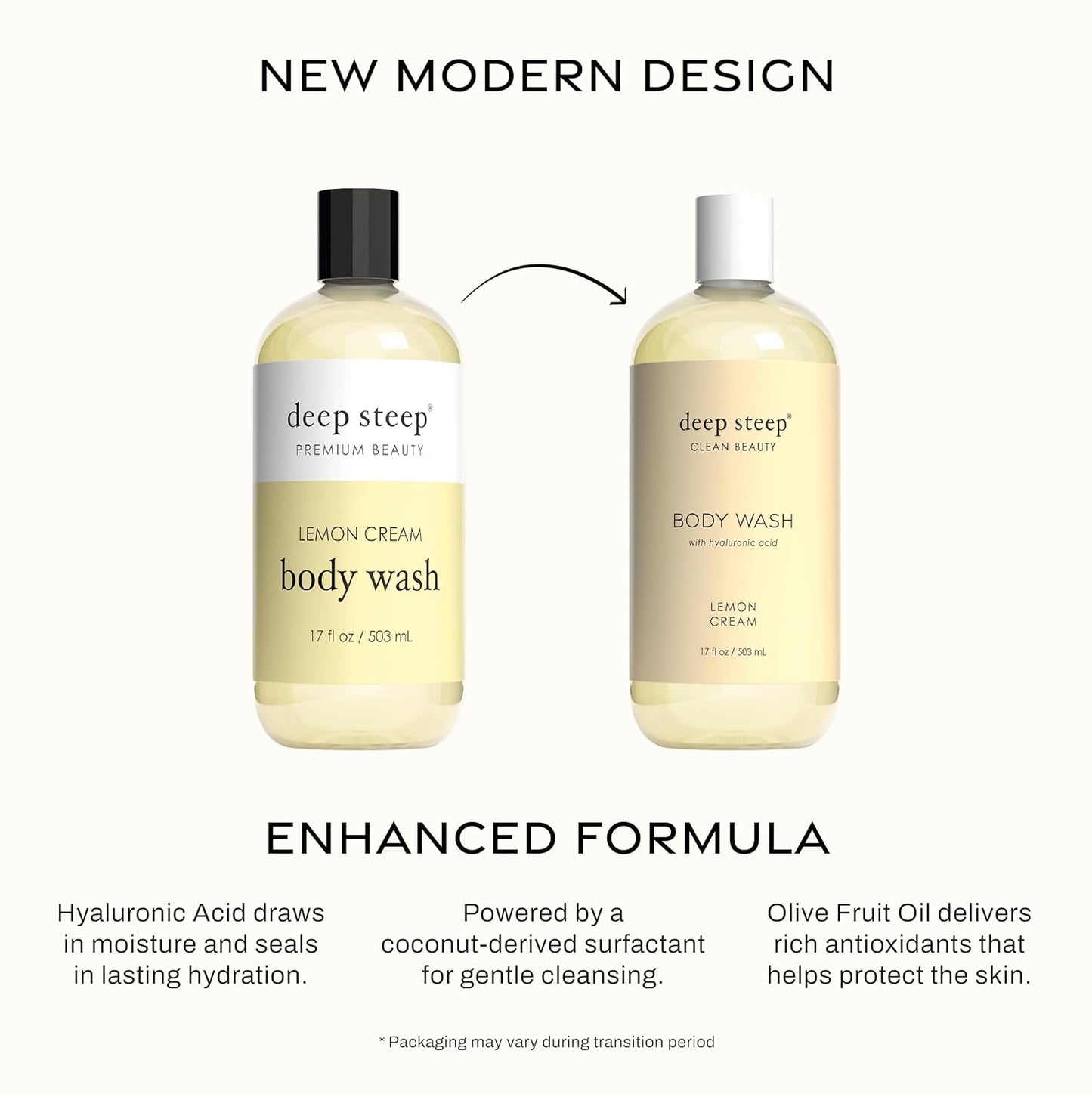 Deep Steep Body Wash, Lemon Cream, 17 oz – Hydrating Shower Gel with Hyaluronic Acid, Shea Butter, Aloe Vera & Argan Oil – Vegan, Clean Beauty, Clean & Refreshed Skin