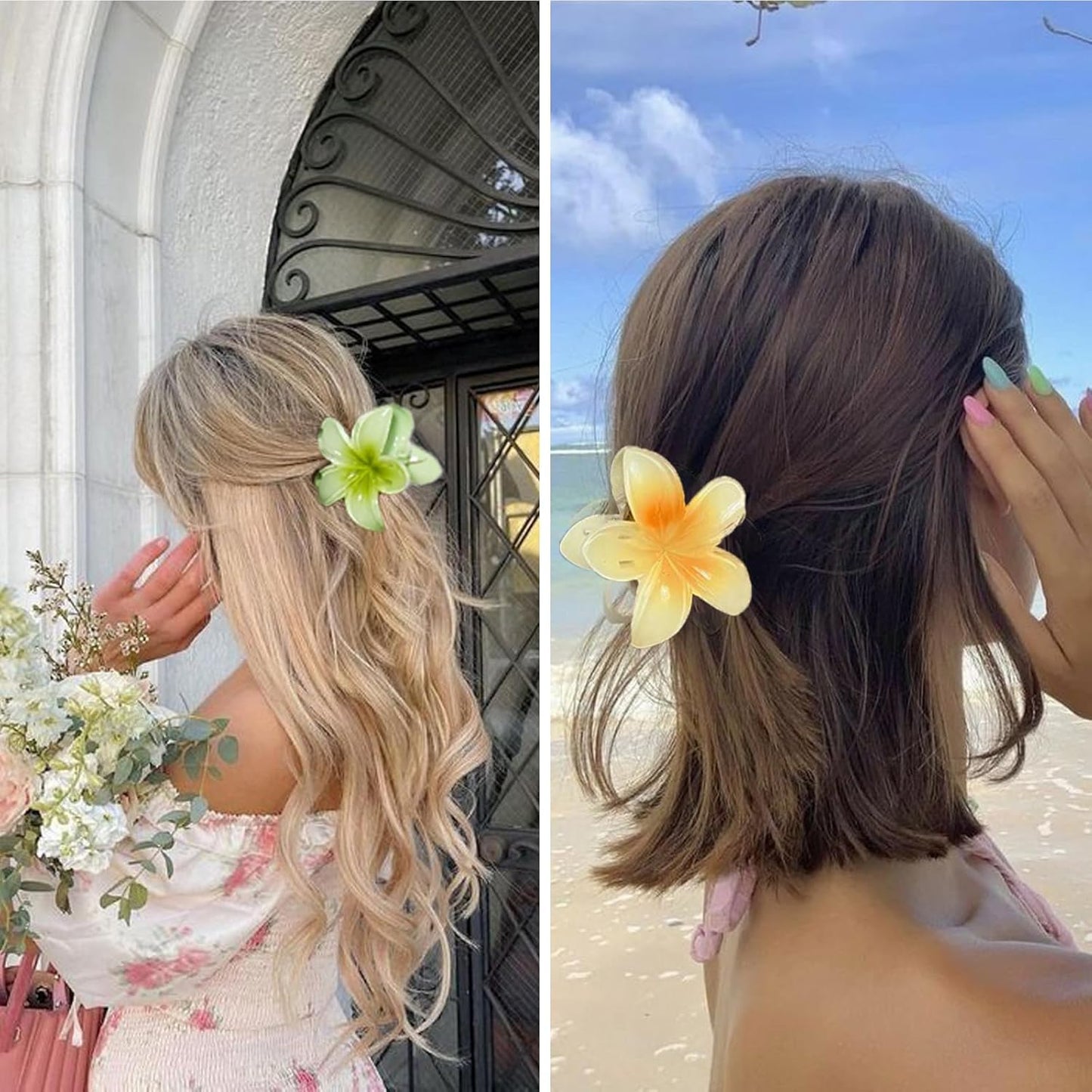 Flower Hair Claw Clips for Women, 8 Pack Hawaiian Flower Hair Clips, Plumeria Claw Clips for Thick Thin Hair, Large Strong Hold Nonslip Hawai Hair Accessories for Women Girls Gifts(Hawaiian-8 Colors)