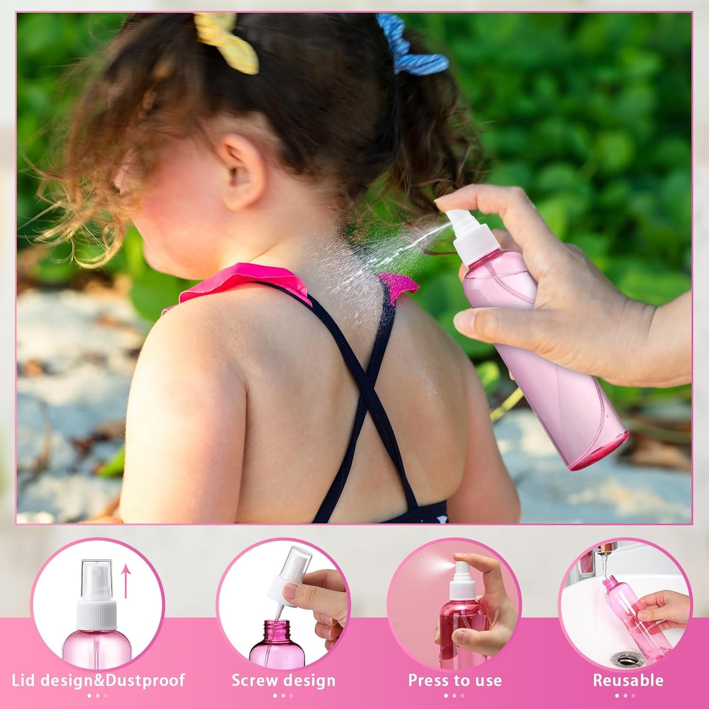 Eccliy 32 Pcs 8 oz Spray Bottles Fine Mist Cleaning Bottles Clear Empty Plastic Travel Sprayer Refillable Sprayer with Cap for Cleaning Solutions Oils Travel Perfumes(Pink,Clear)