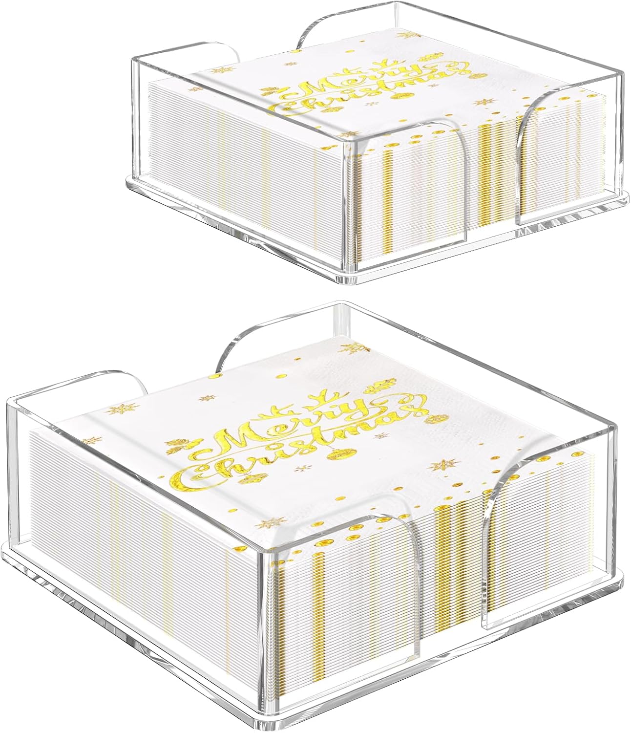 Napkin Holder, 2 PCS Clear Acrylic Guest Towel Holder for Table, Luncheon Napkin Paper Towel Tray, Buffet Napkin Dispenser Cocktail Napkin Caddy for Home Bathroom Kitchen Bar (Square 6.5"+7.5" Set)