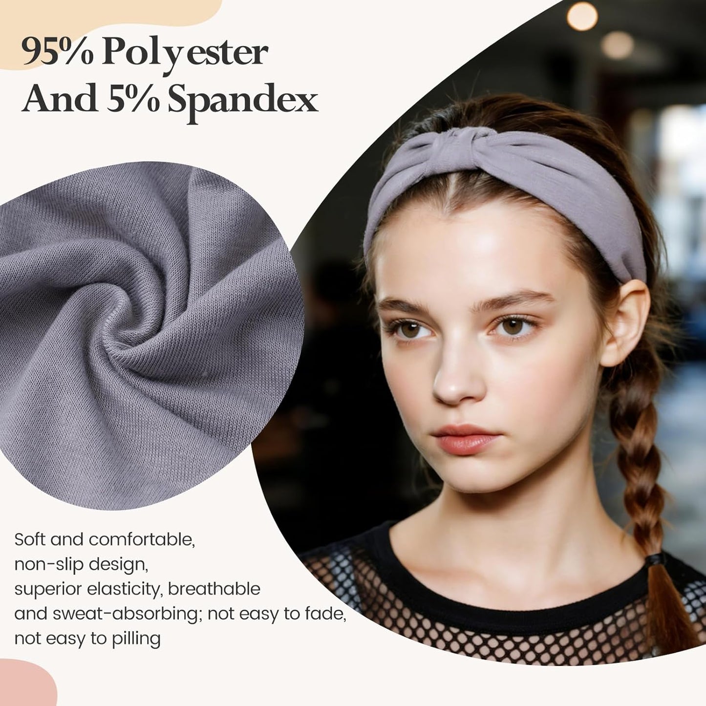 Headbands for Women, Wide Elastic Head Bands, Non-Slip Thick Hair Bands, Sports Stretchy Sweat Bands, Large Knotted Soft Headband for Washing Face, Makeup, Workout, Spa, Running, Fashion, 6-Pack