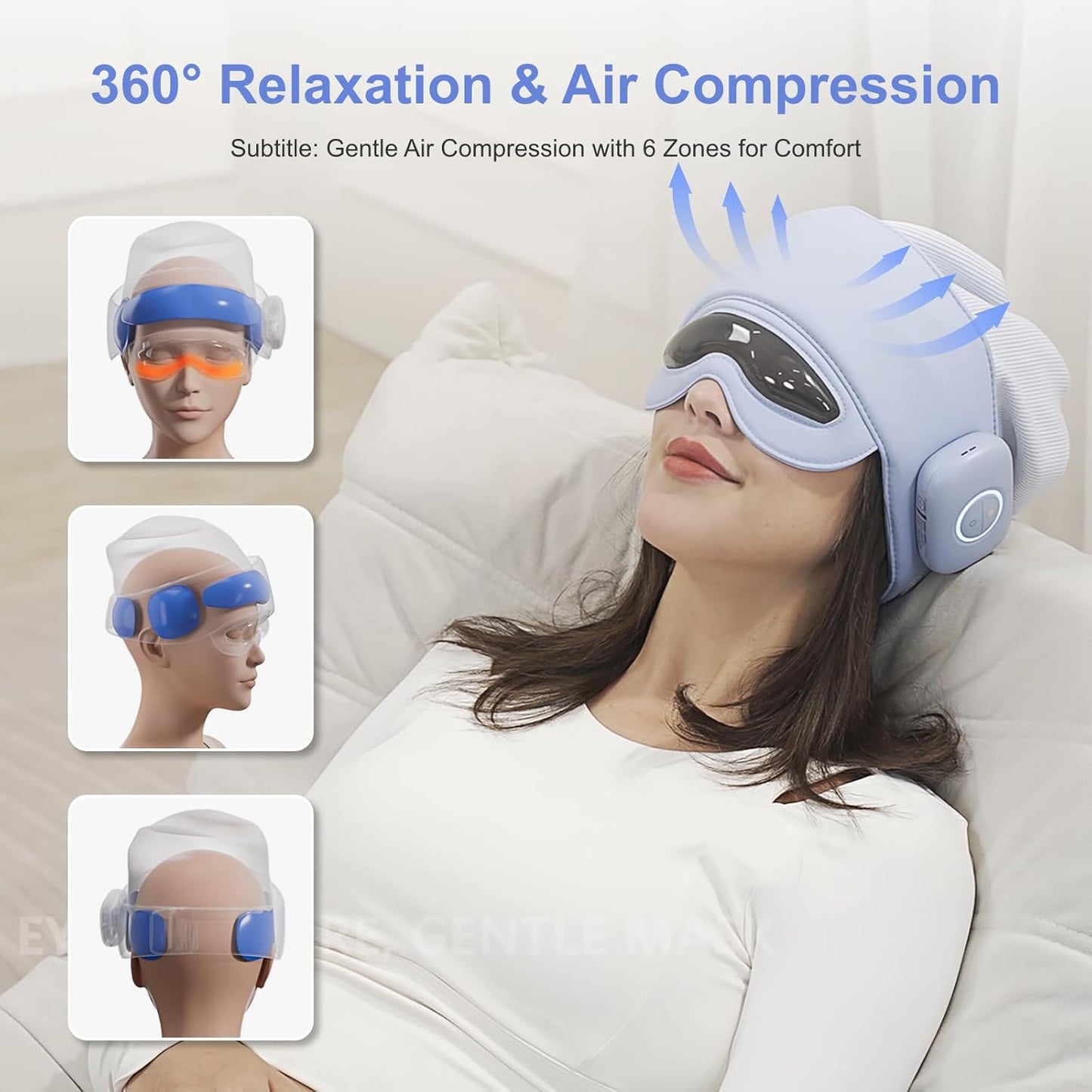 Head Massager for Fatigue Relief, Eye Massager with Heat, Head and Eye Massage for Stress Relief, Bluetooth-Capable, Rechargeable, Ideal for Rest & Relaxation,Avoid Walking/Reading While Using