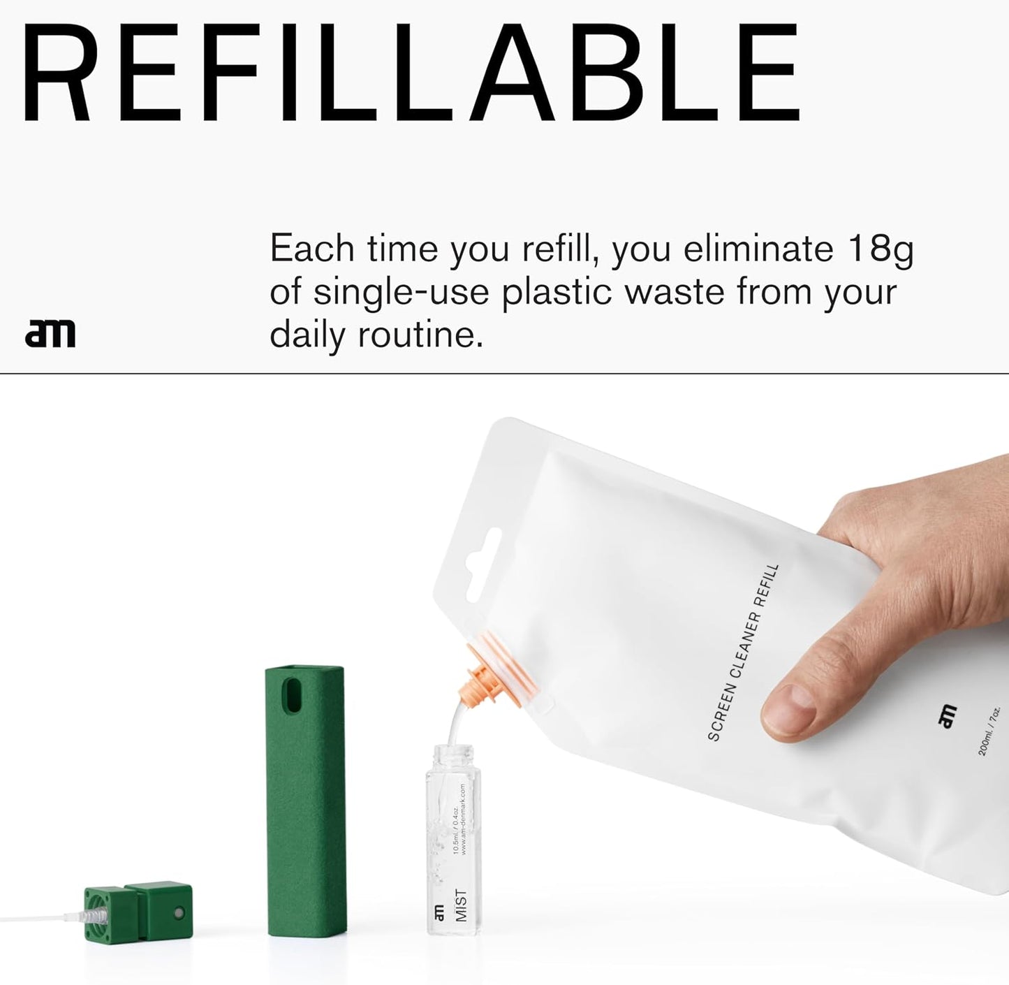 am Screen Cleaner Mist Spray with Microfiber Cloth Around – Alcohol-Free, Streak-Free Screen Cleaning Kit for Smartphones, Tablets, Laptops, Smart TVs & Car Screens, 3 Pack, Green