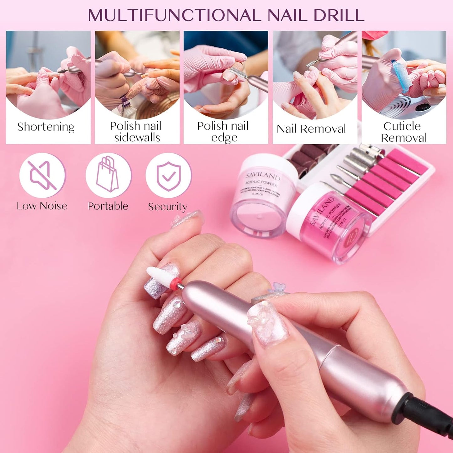 SAVILAND Acrylic Nail Kit with Everything: Professional Nail Kits Acrylic with Everything with Drill Practice Fingers Acrylic Nail Tools for Beginners Professional Home Manicure Christmas Gift Set