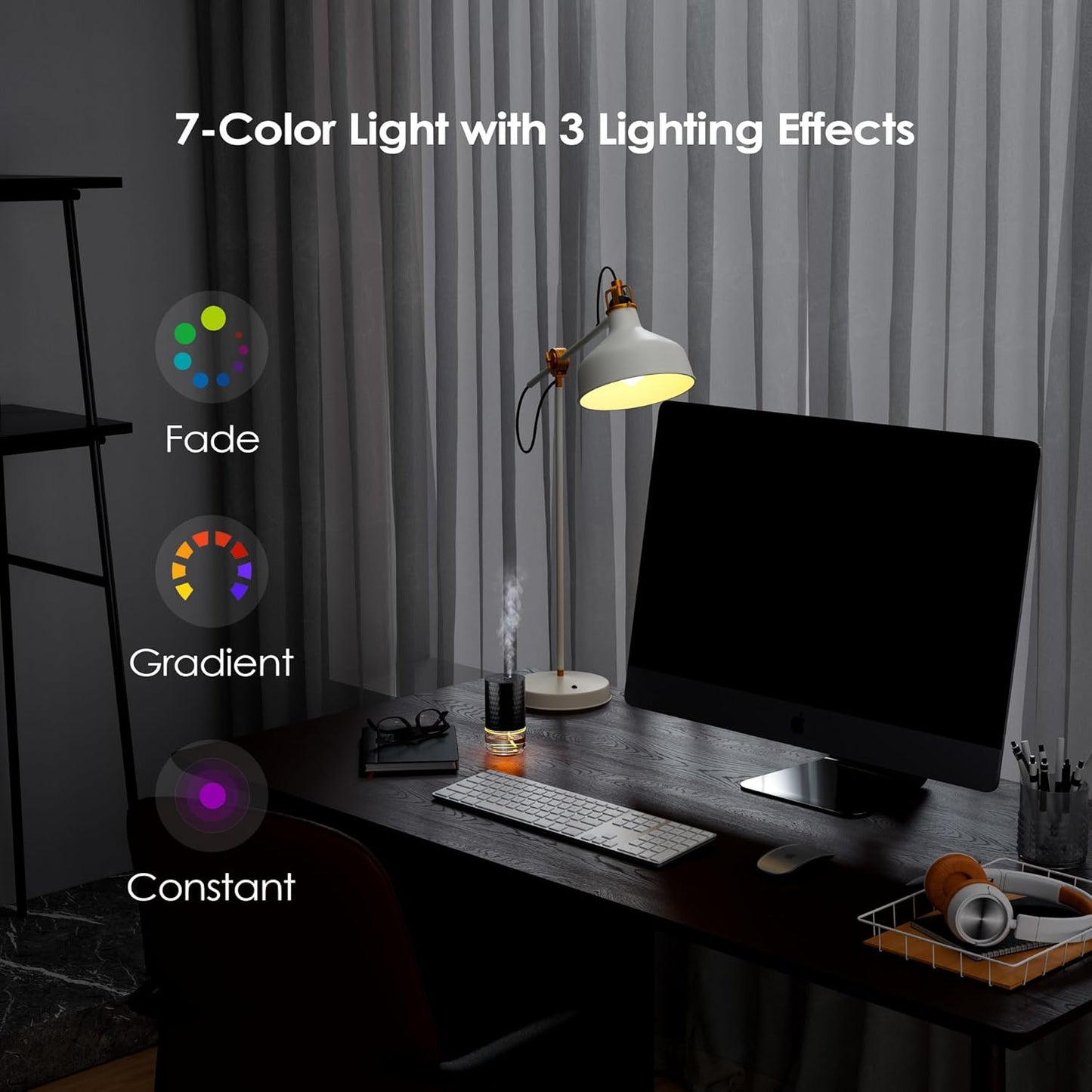 Airversa Waterless Diffuser Essential Oil 100mL Capacity Scent Air Machine for Home Aromatherapy Premium Metal Nebulizer Battery Operated 3 Mist Settings 3 Countdown Timers Color Light AN5(Black)