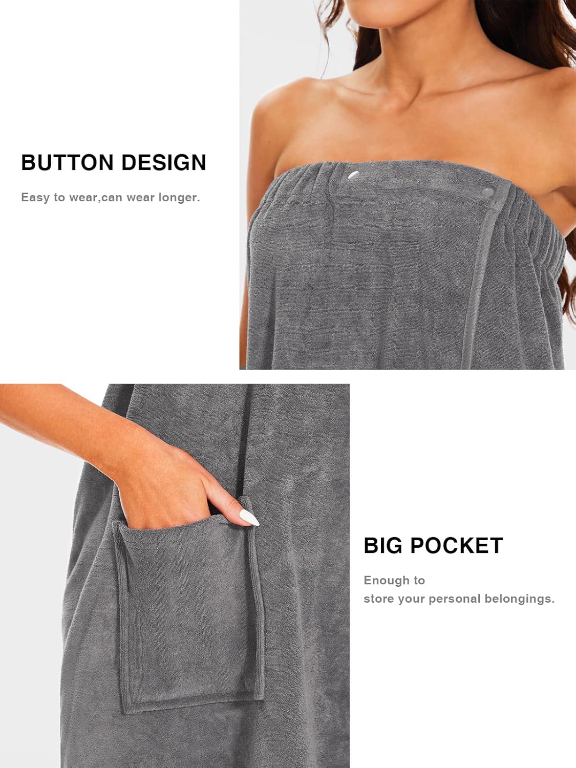 Knuffnee Women Bath Towel Robe Spa Body Wrap Shower Bathrobe Adjustable Snap Closure