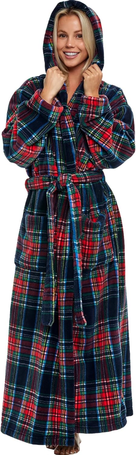 Alexander Del Rossa Womens Robe, Long Plush Bathrobe with Hood, Hooded Robes for Women Plus Size Bath Robe